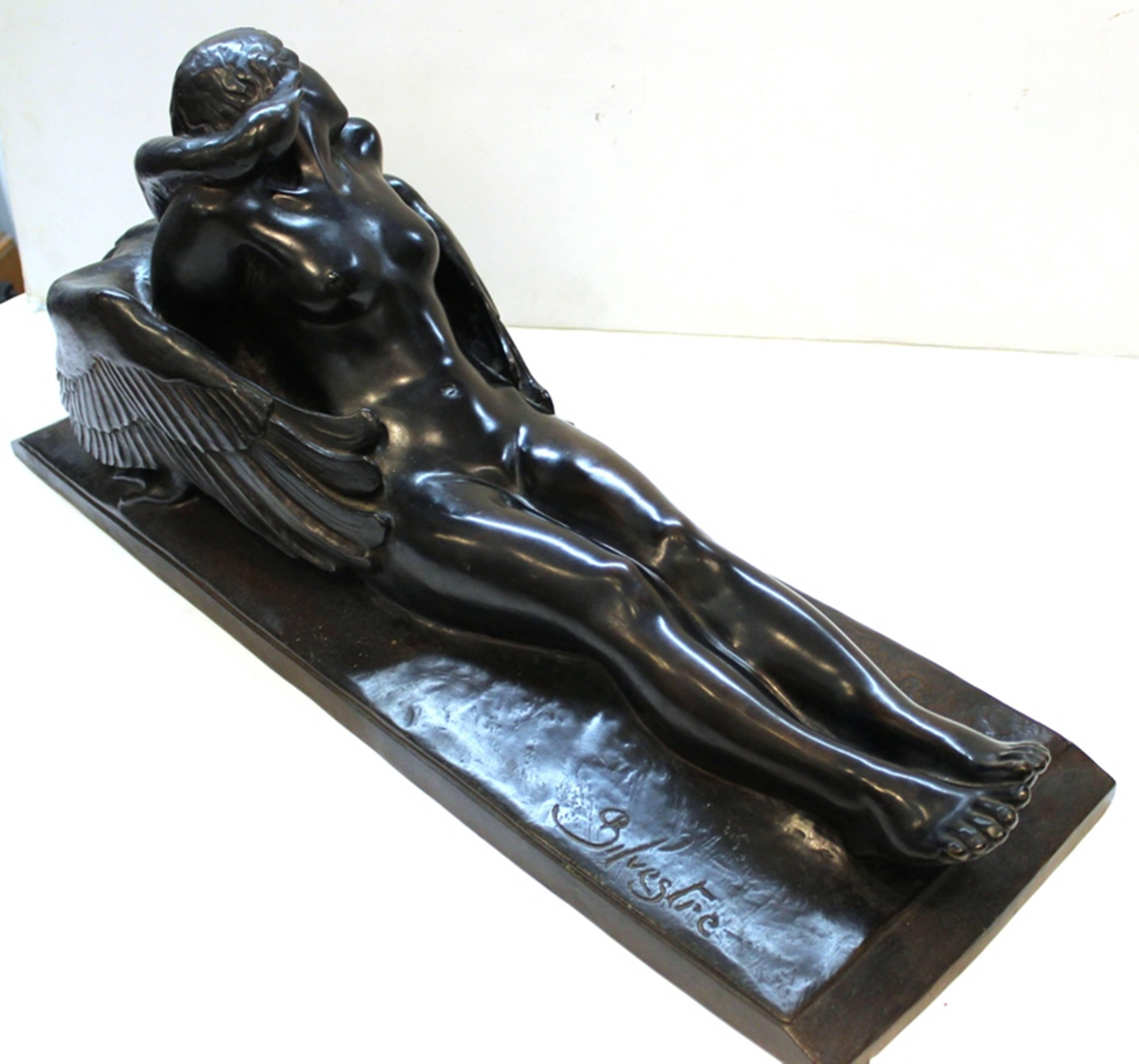 French Paul Silvestre Sculpture of Leda and the Swan in Bronze