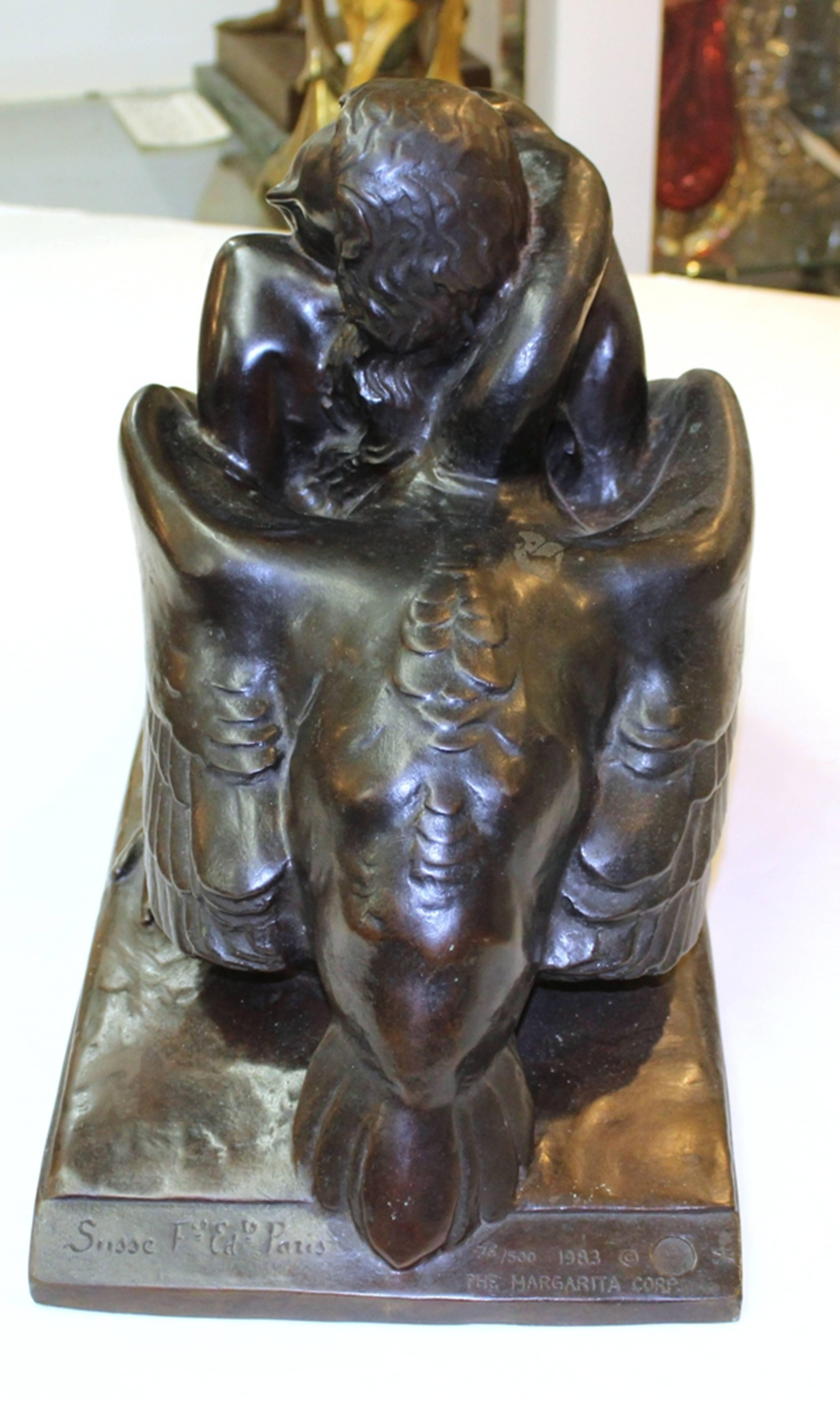 20th Century Paul Silvestre Sculpture of Leda and the Swan in Bronze For Sale