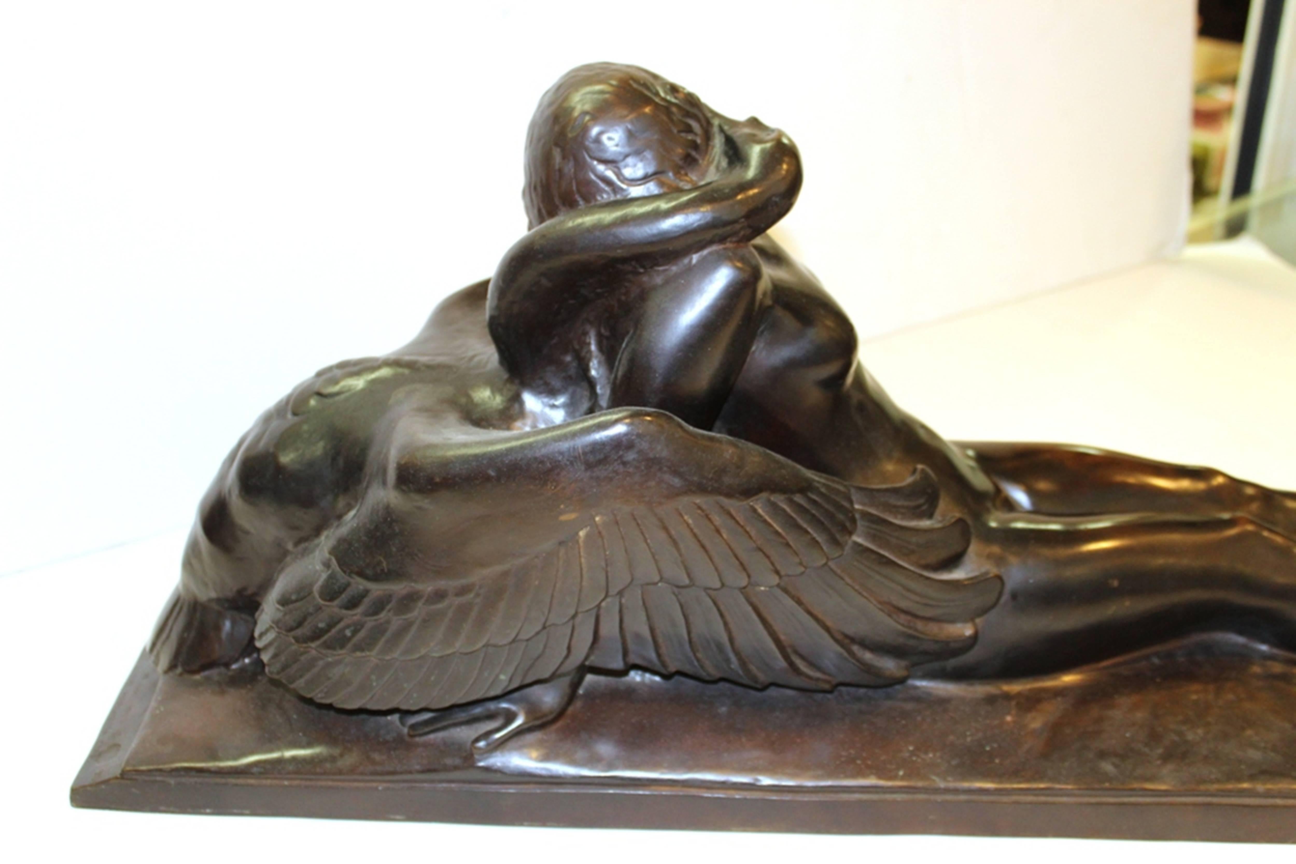 Paul Silvestre Sculpture of Leda and the Swan in Bronze For Sale 1