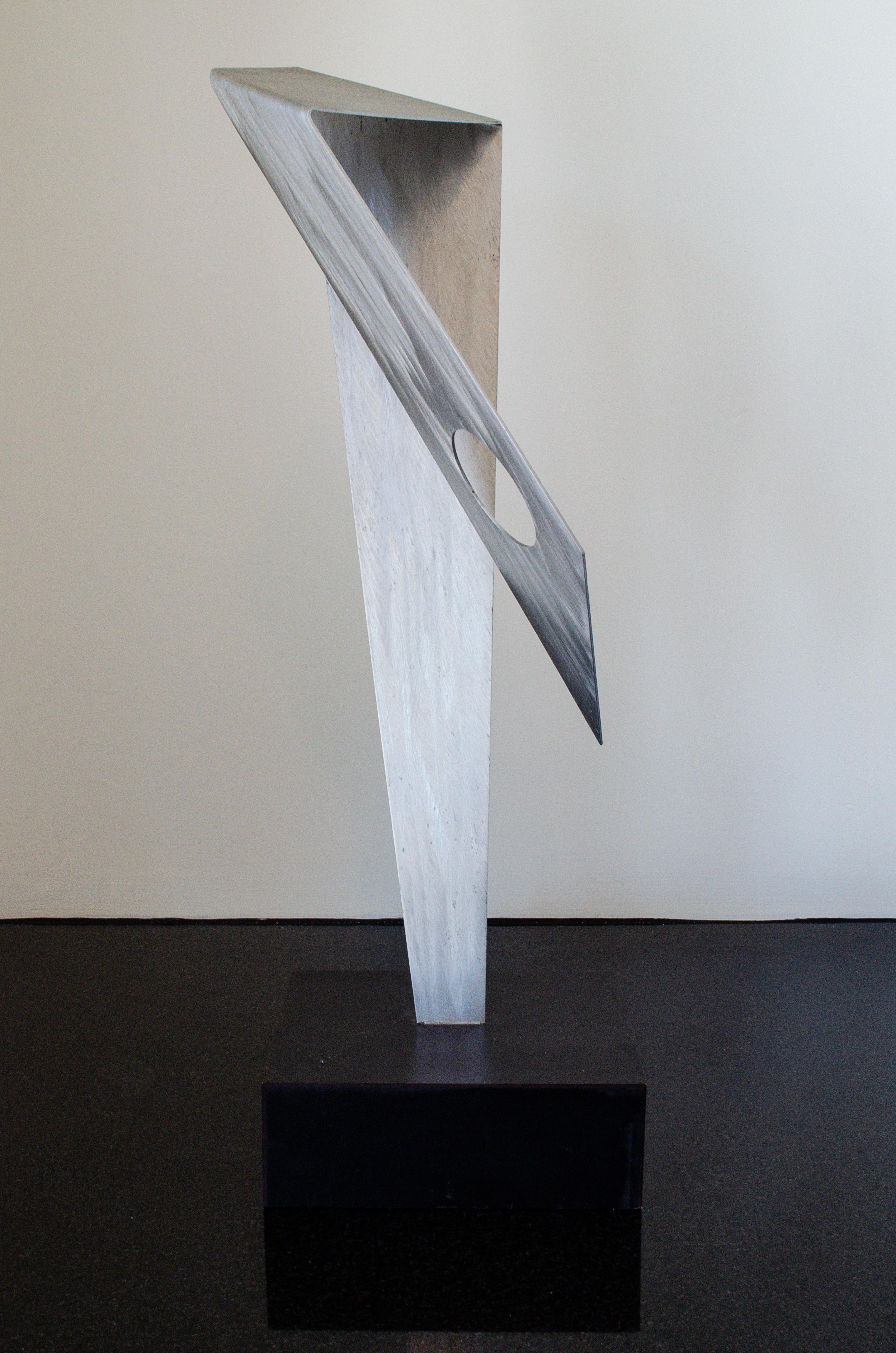 Paul Sisko (American, b. 1942)
Untitled, 1971
Stainless Steel
Sculpture: 18 1/4 x 6 x 4 1/2 in.
Base: 2 1/2 x 5 1/2 x 4 in. 
Signed: Paul Sisko 