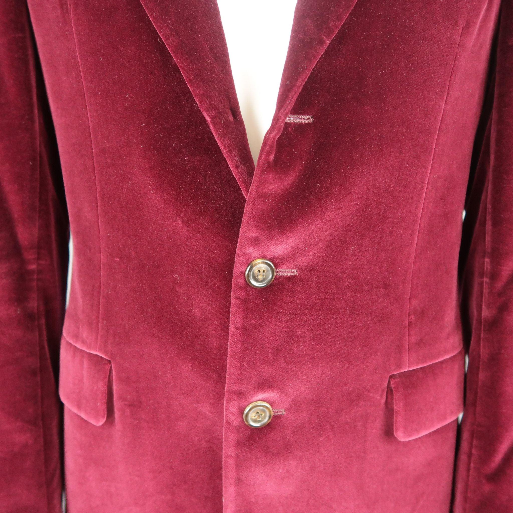 PAUL SMITH 40 Long Burgundy Velvet Notch Lapel Sport Coat Jacket In Good Condition For Sale In San Francisco, CA