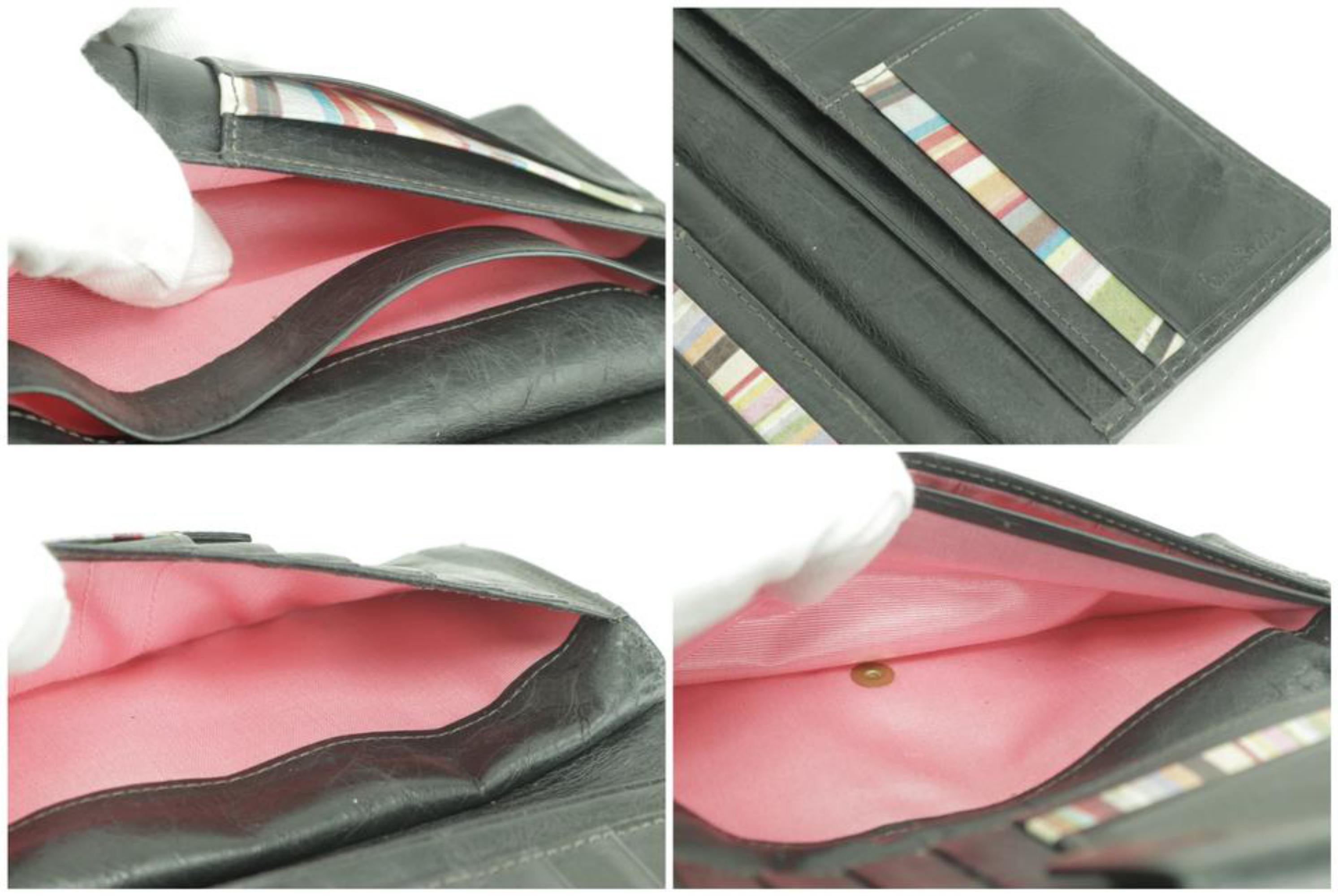 Paul Smith Belt Long Flap Wallet Black Leather Bifold 0M46 In Fair Condition For Sale In Dix hills, NY