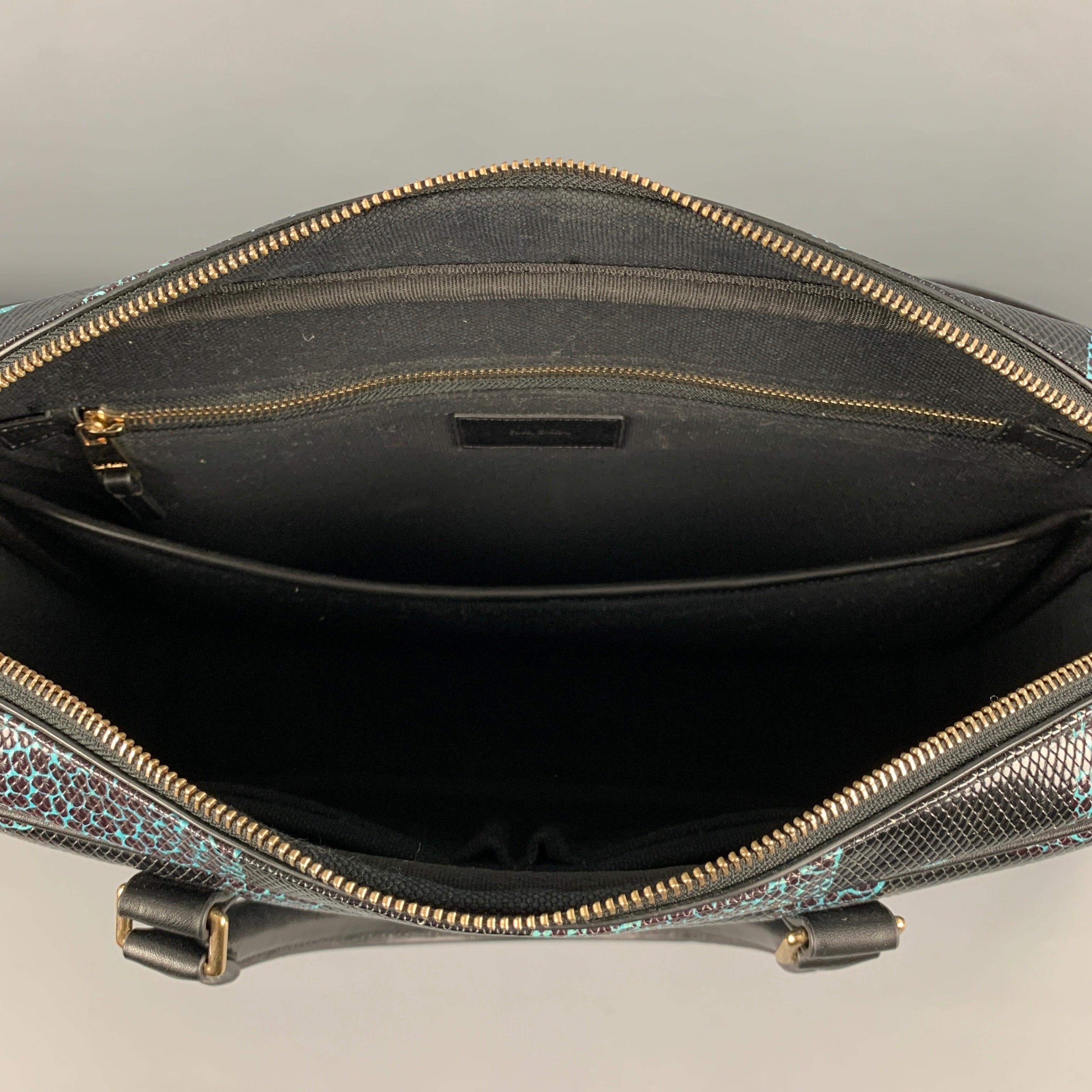 PAUL SMITH Black Blue Dino Print Coated Canvas Laptop Bag For Sale 2