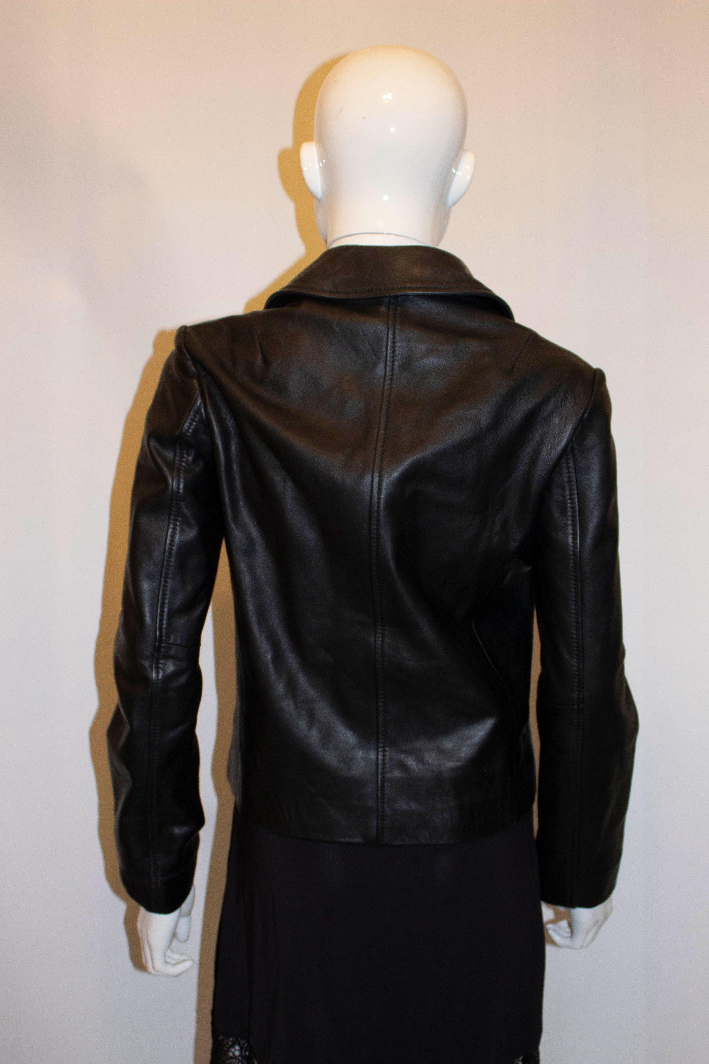 Paul Smith Black Leather Jacket with Embroidery For Sale 1