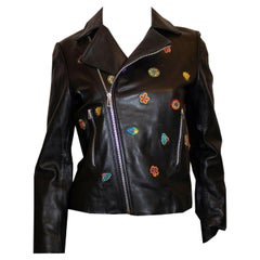 Used Paul Smith Black Leather Jacket with Embroidery