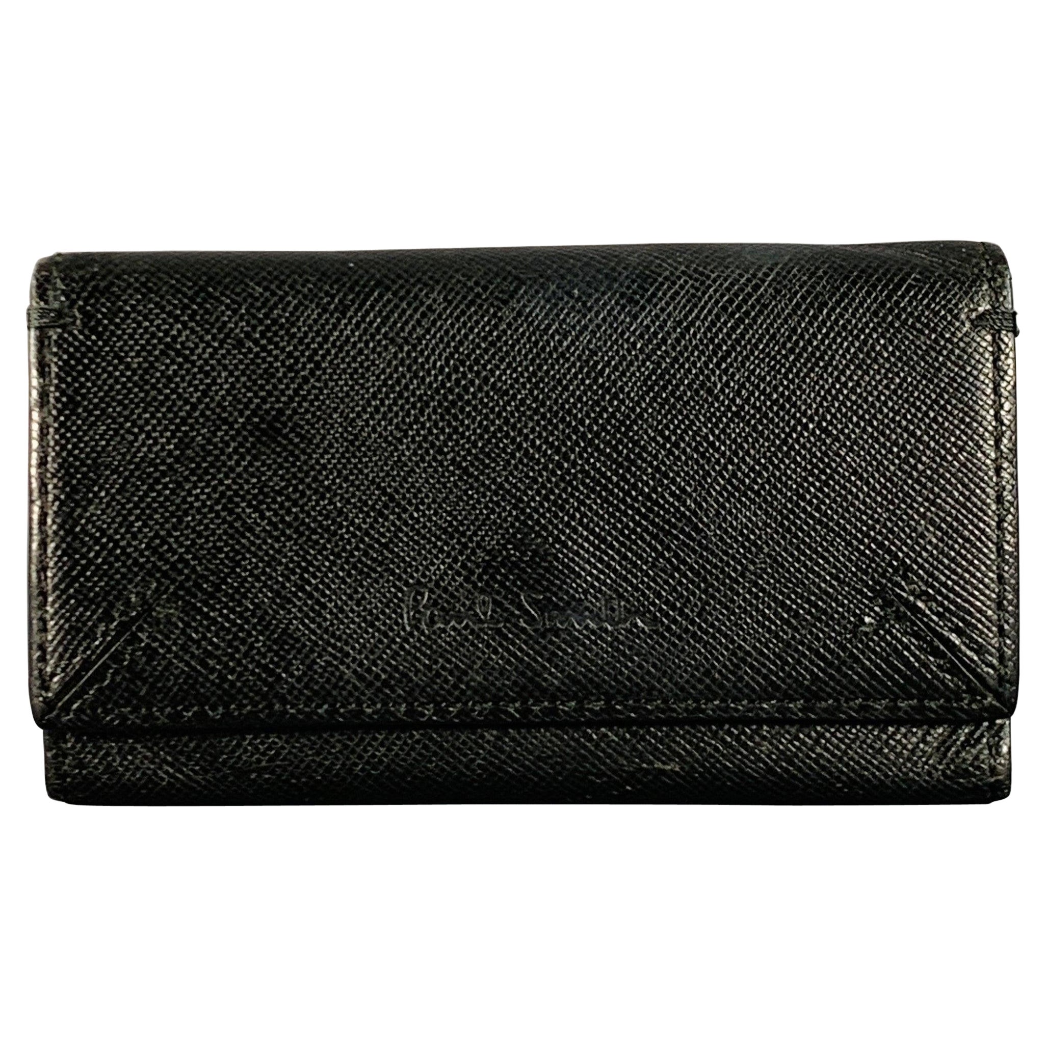 PAUL SMITH Porte-clés en cuir Saffiano noir en vente