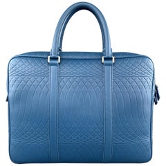 PAUL SMITH Blue Pattern Embossed Textured Leather Briefcase Bag