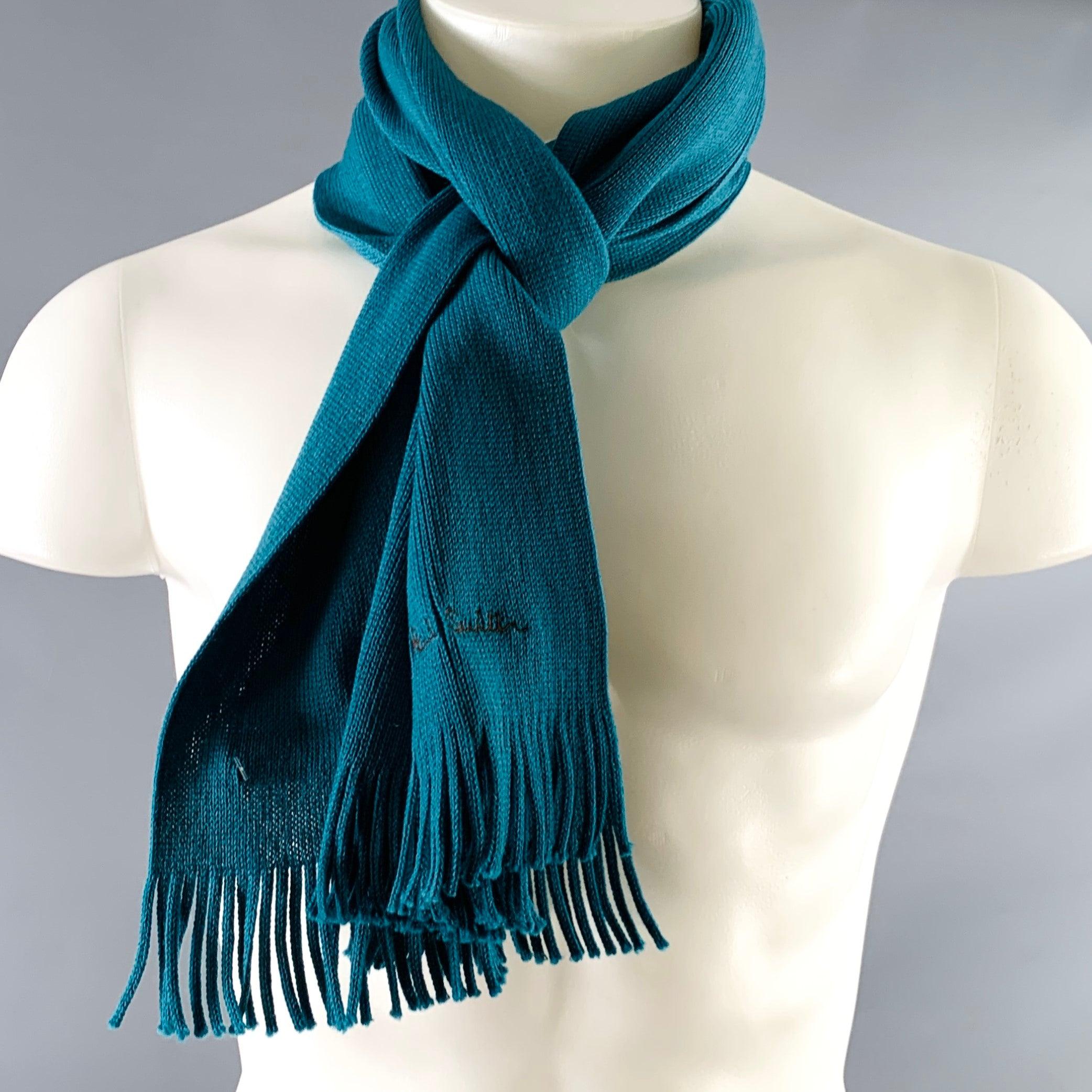Men's PAUL SMITH Blue Teal Knit Virgin Wool Fringe Scarf For Sale