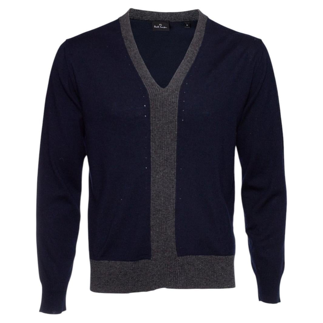 Paul Smith, Blue woolen v-neck sweater