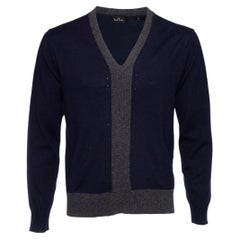 Paul & Smith, Pull en laine bleu à col en V