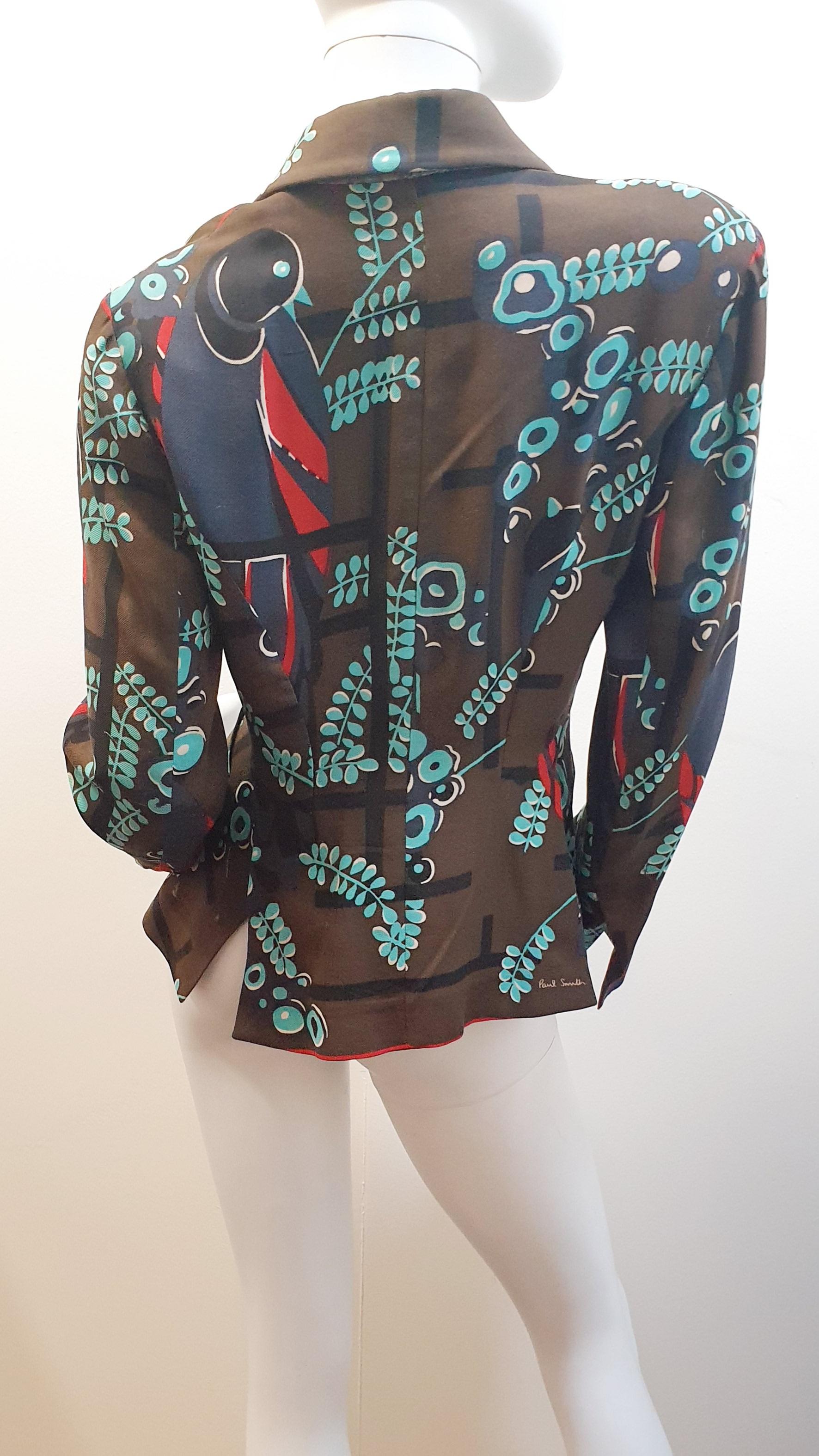 Gray PAUL SMITH Brown Silk Cotton Blend Bold Floral Print Blazer Jacket