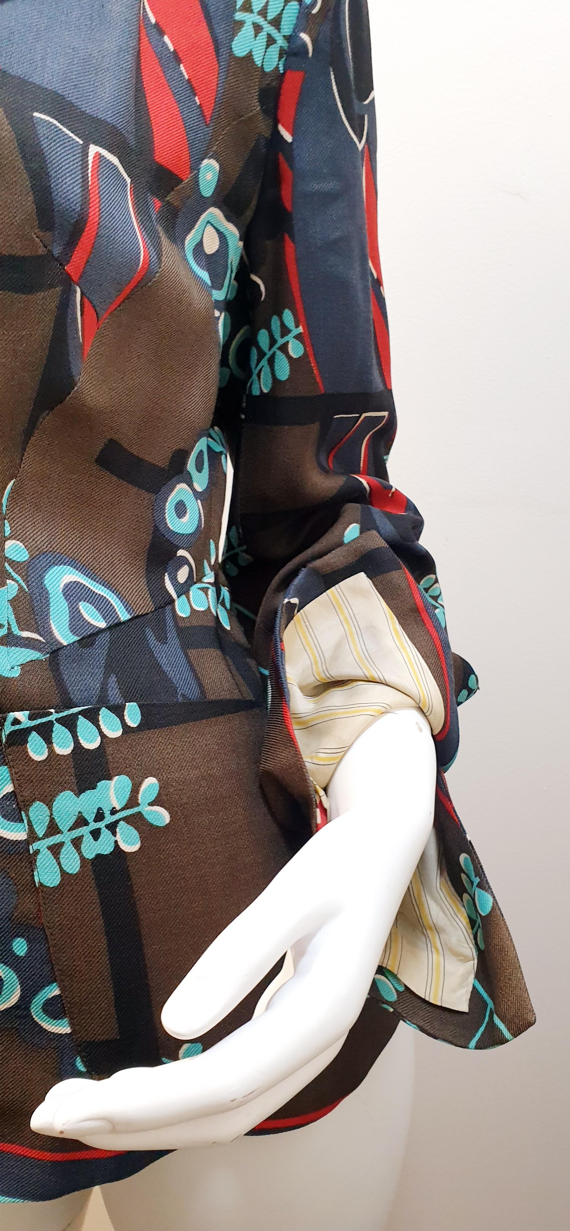 Women's PAUL SMITH Brown Silk Cotton Blend Bold Floral Print Blazer Jacket
