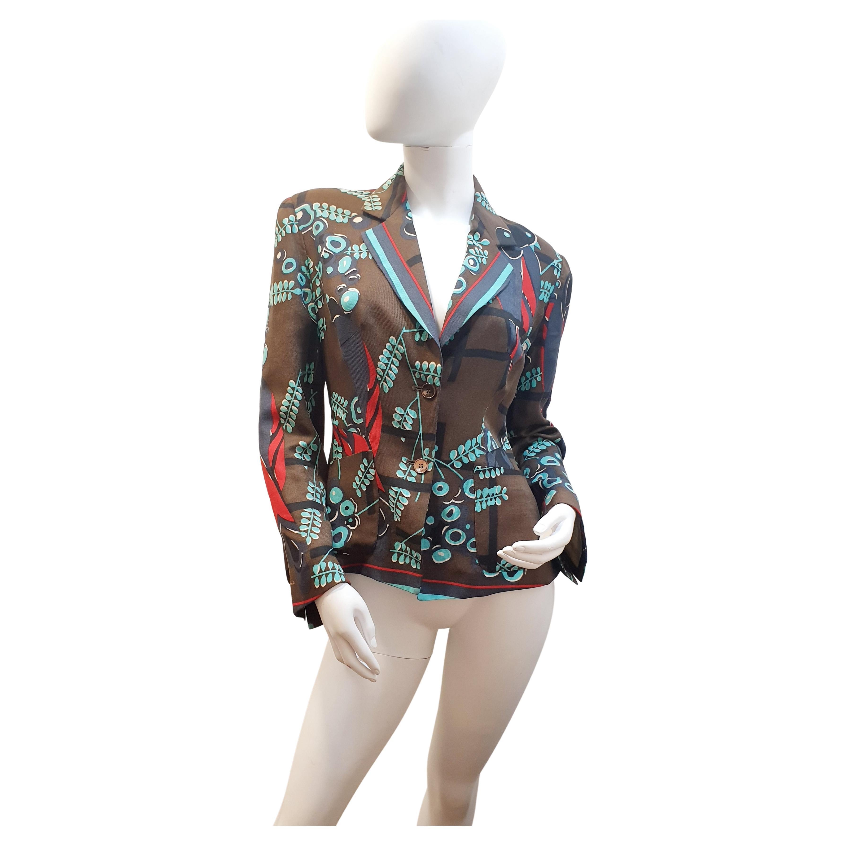 PAUL SMITH Brown Silk Cotton Blend Bold Floral Print Blazer Jacket