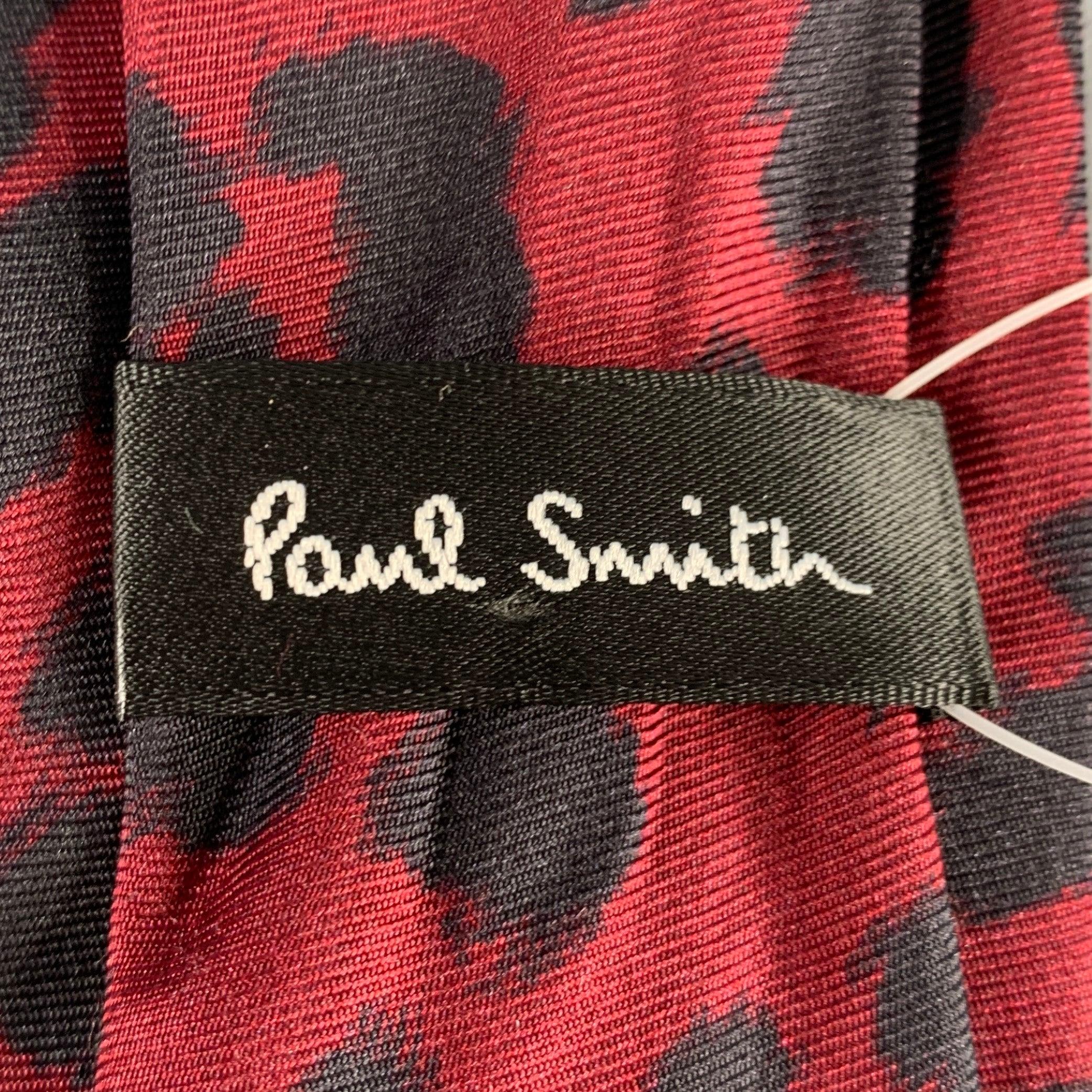 Red PAUL SMITH Burgundy Black Animal Print Silk Tie