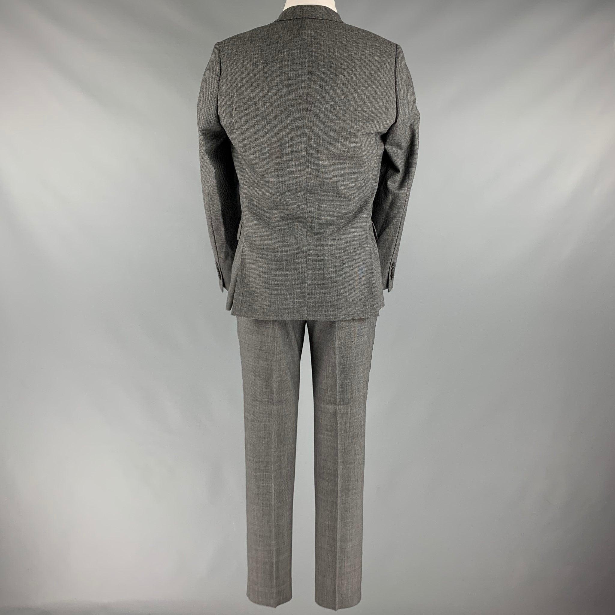 PAUL SMITH Chest Size 38 Grey Black Basketweave Wool Suit In Good Condition For Sale In San Francisco, CA