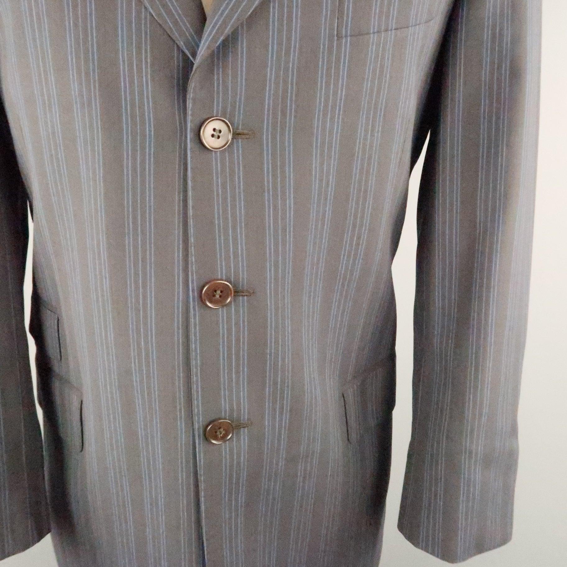 Men's PAUL SMITH Chest Size 40 Gray & Blue Stripe Viscose Notch Lapel 34 30 Suit For Sale