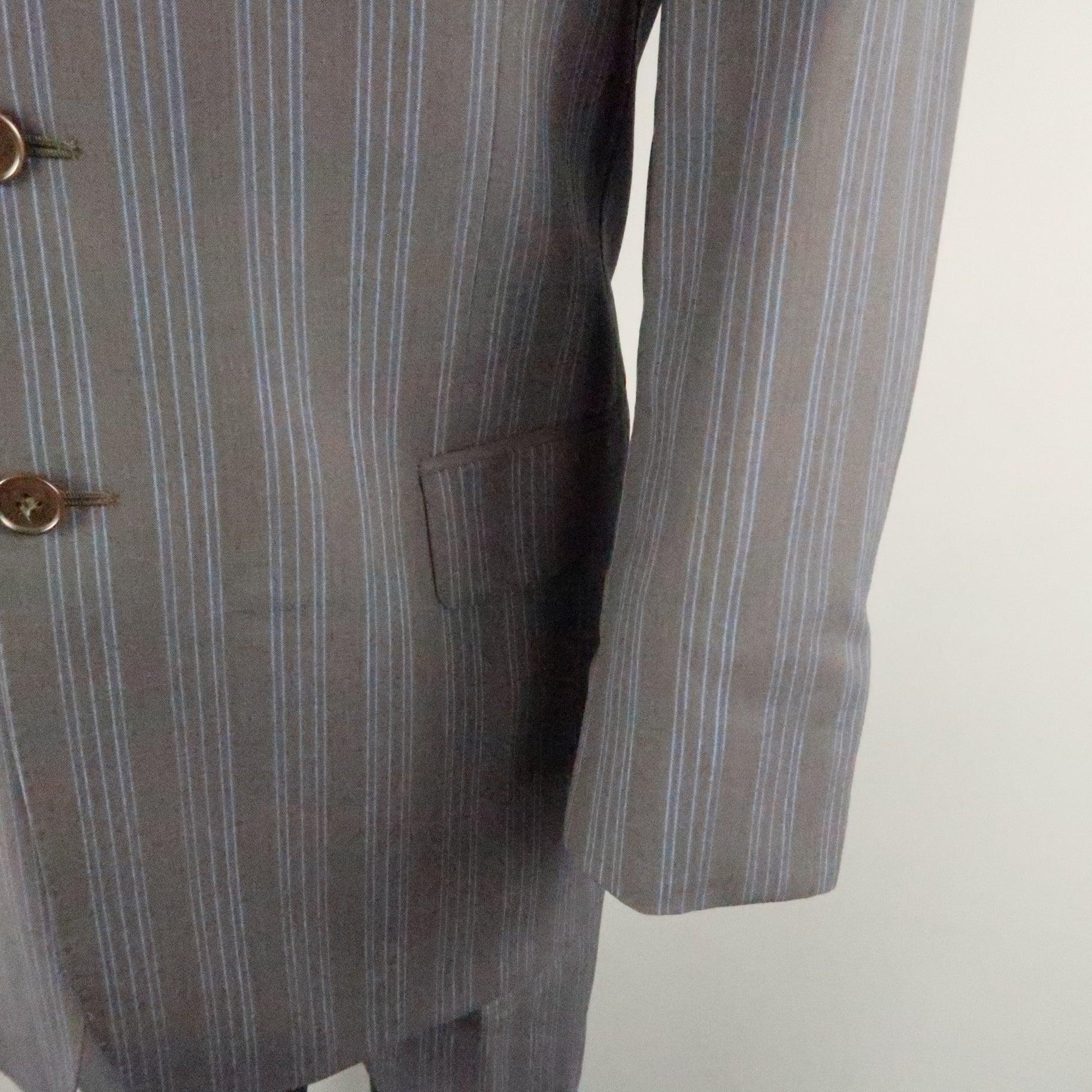 PAUL SMITH Chest Size 40 Gray & Blue Stripe Viscose Notch Lapel 34 30 Suit For Sale 2