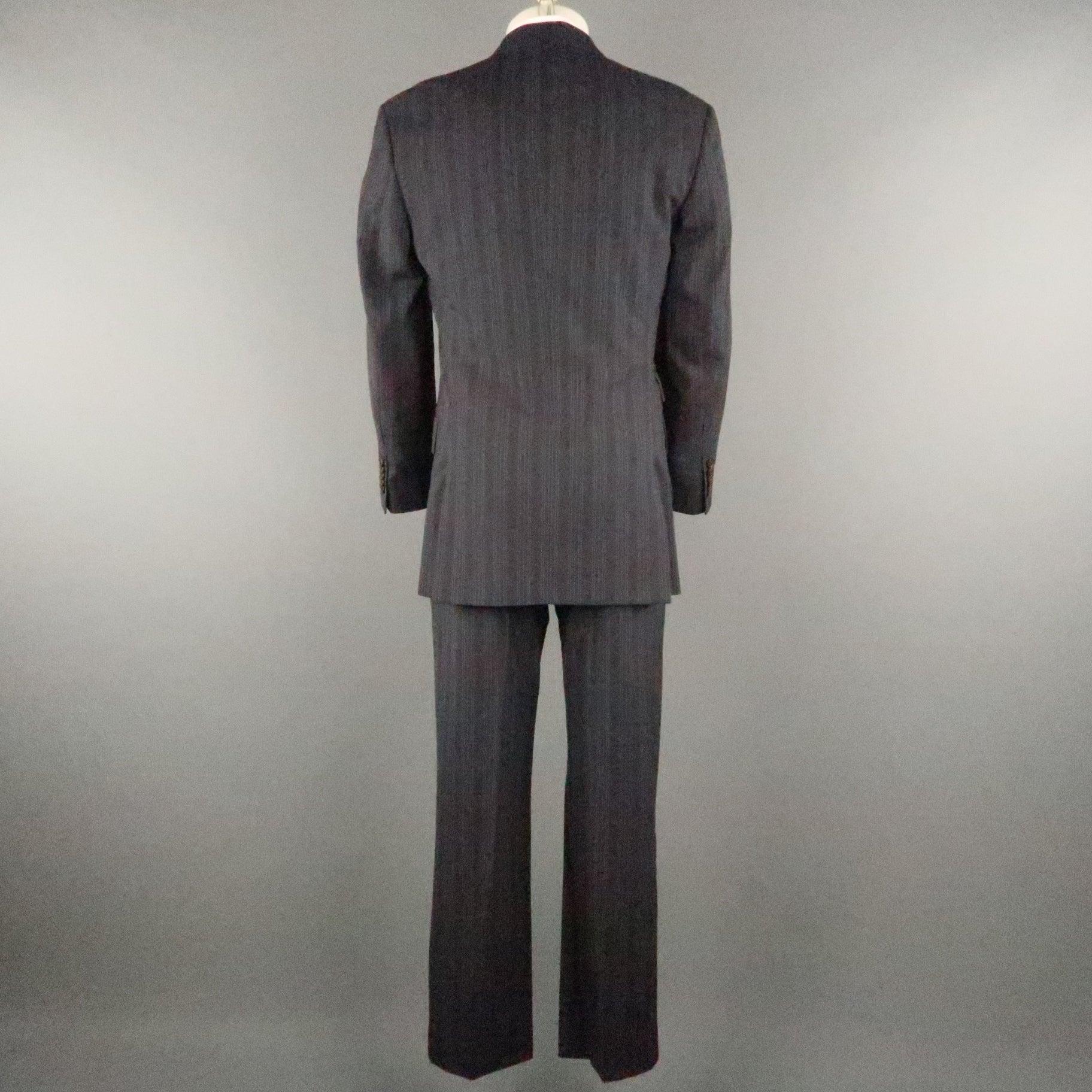 PAUL SMITH Chest Size 40 Gray & Blue Stripe Viscose Notch Lapel 34 30 Suit For Sale 3