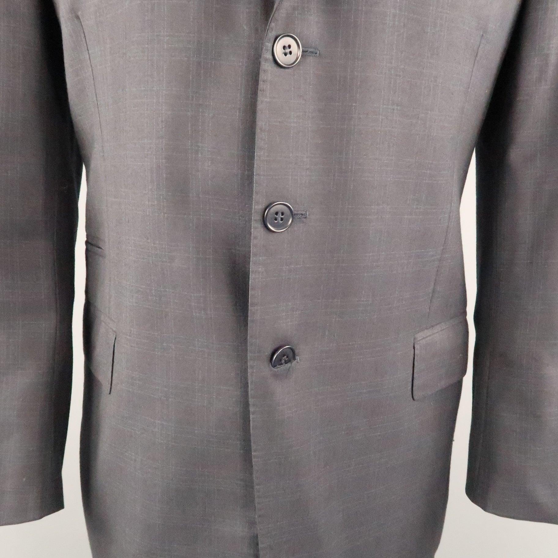 Men's PAUL SMITH Chest Size 42 Charcoal Plaid Wool Notch Lapel 34 32 Suit For Sale