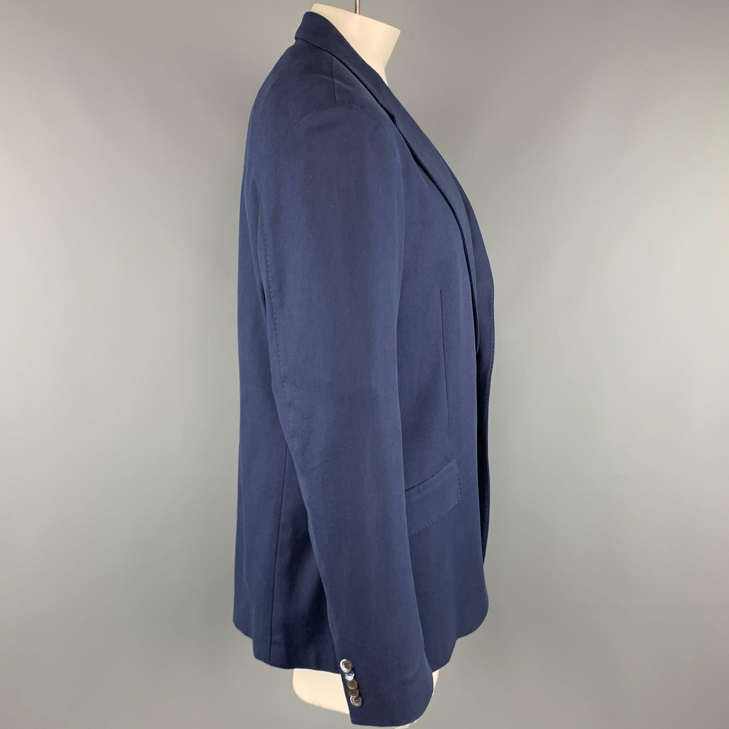 PAUL SMITH Chest Size 44 Woven Navy Cotton Elastane Notch Lapel Sport Coat In Good Condition For Sale In San Francisco, CA