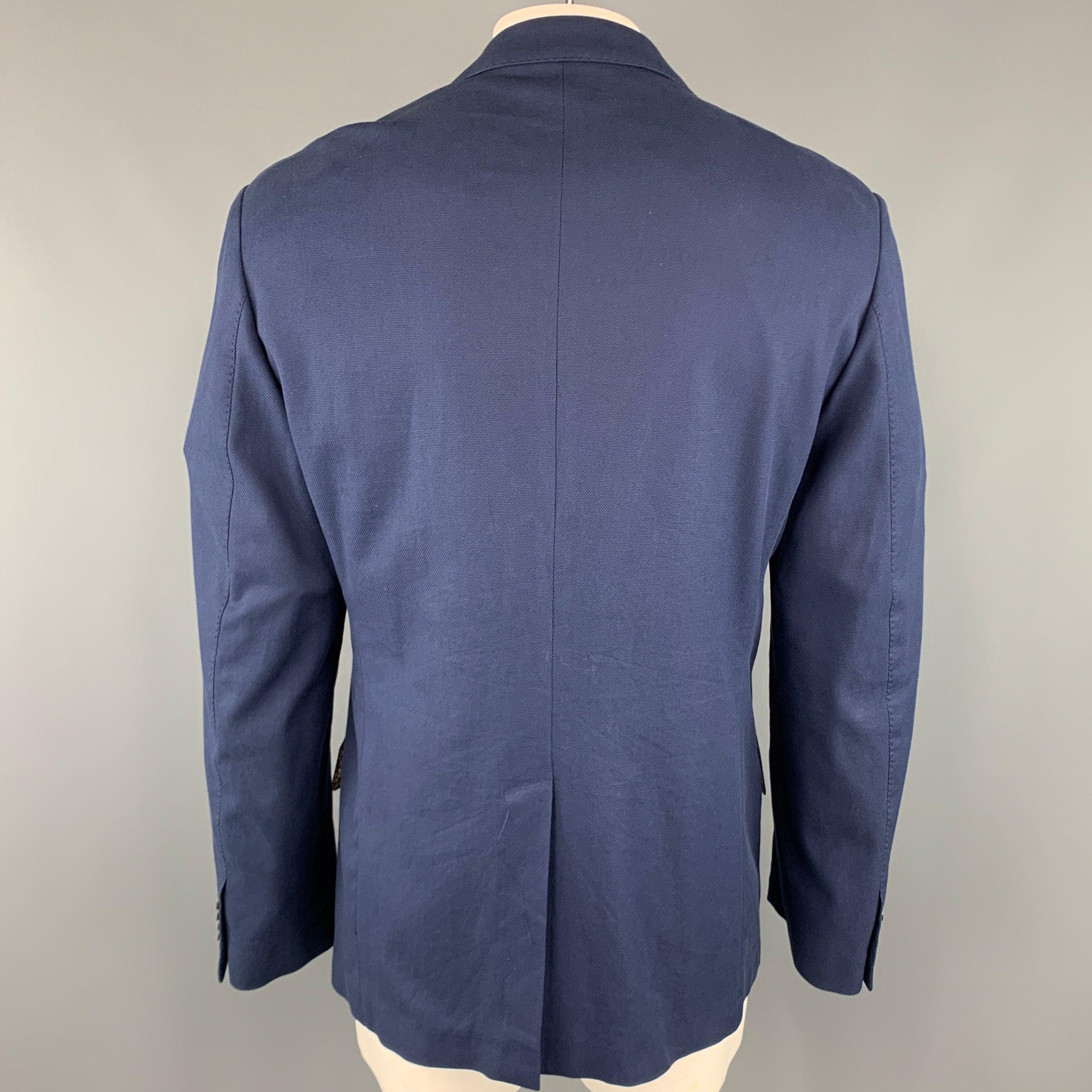 Men's PAUL SMITH Chest Size 44 Woven Navy Cotton Elastane Notch Lapel Sport Coat For Sale