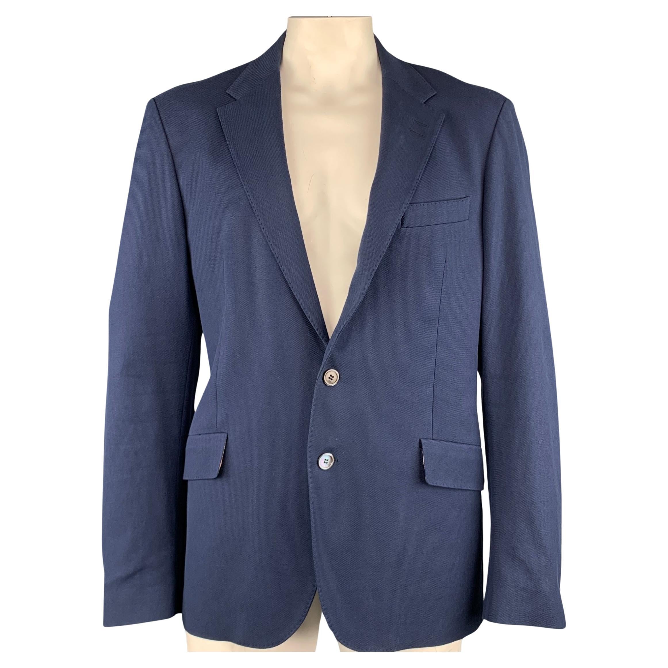 PAUL SMITH Chest Size 44 Woven Navy Cotton Elastane Notch Lapel Sport Coat For Sale