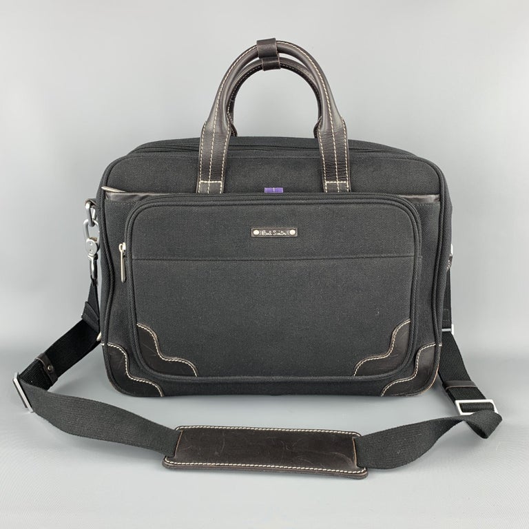 PAUL SMITH Contrast Stitch Black Canvas Leather Trim Work Bag For Sale at  1stDibs