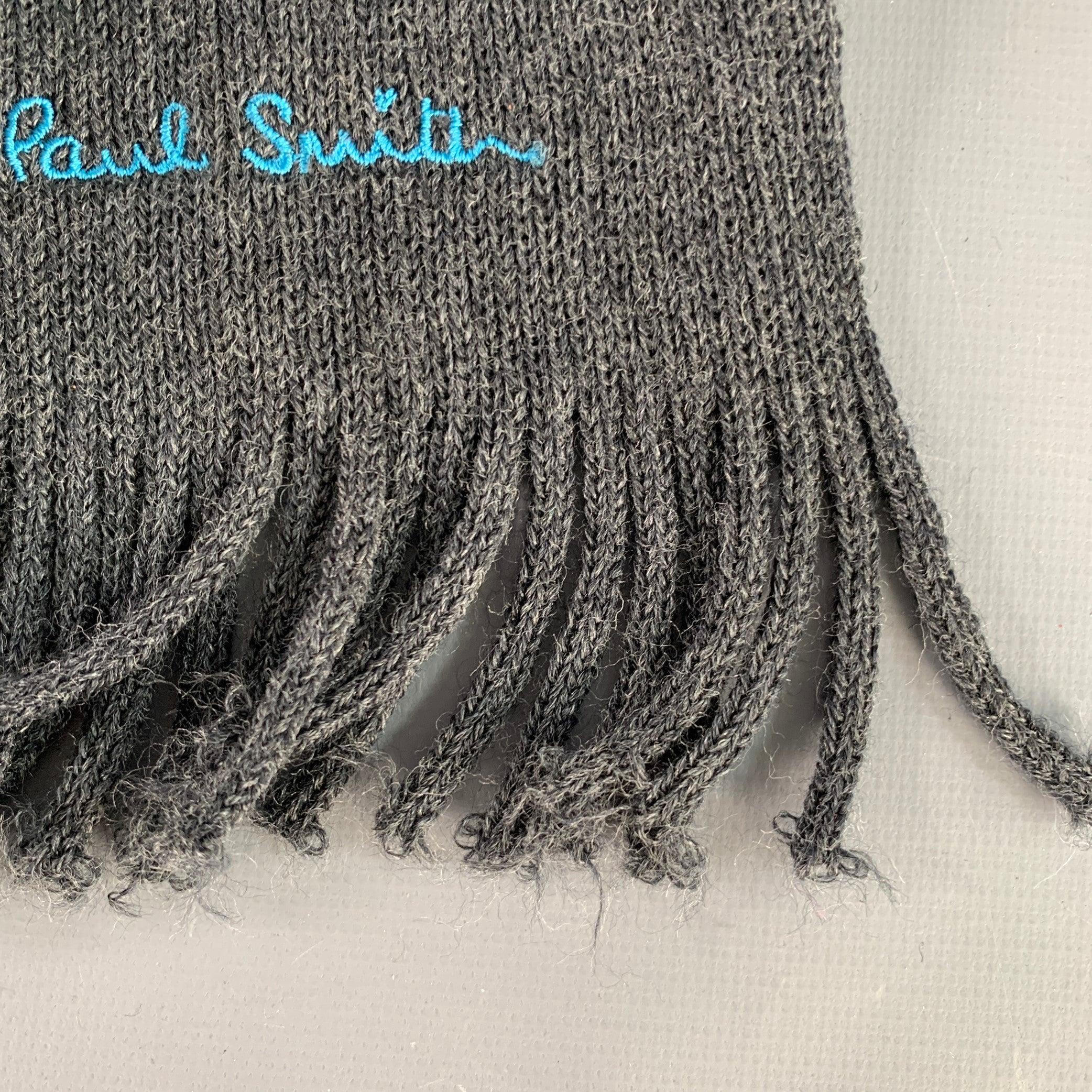 Grigio Sciarpa con frange in maglia di lana ricamata grigio-blu di Paul Smith in vendita