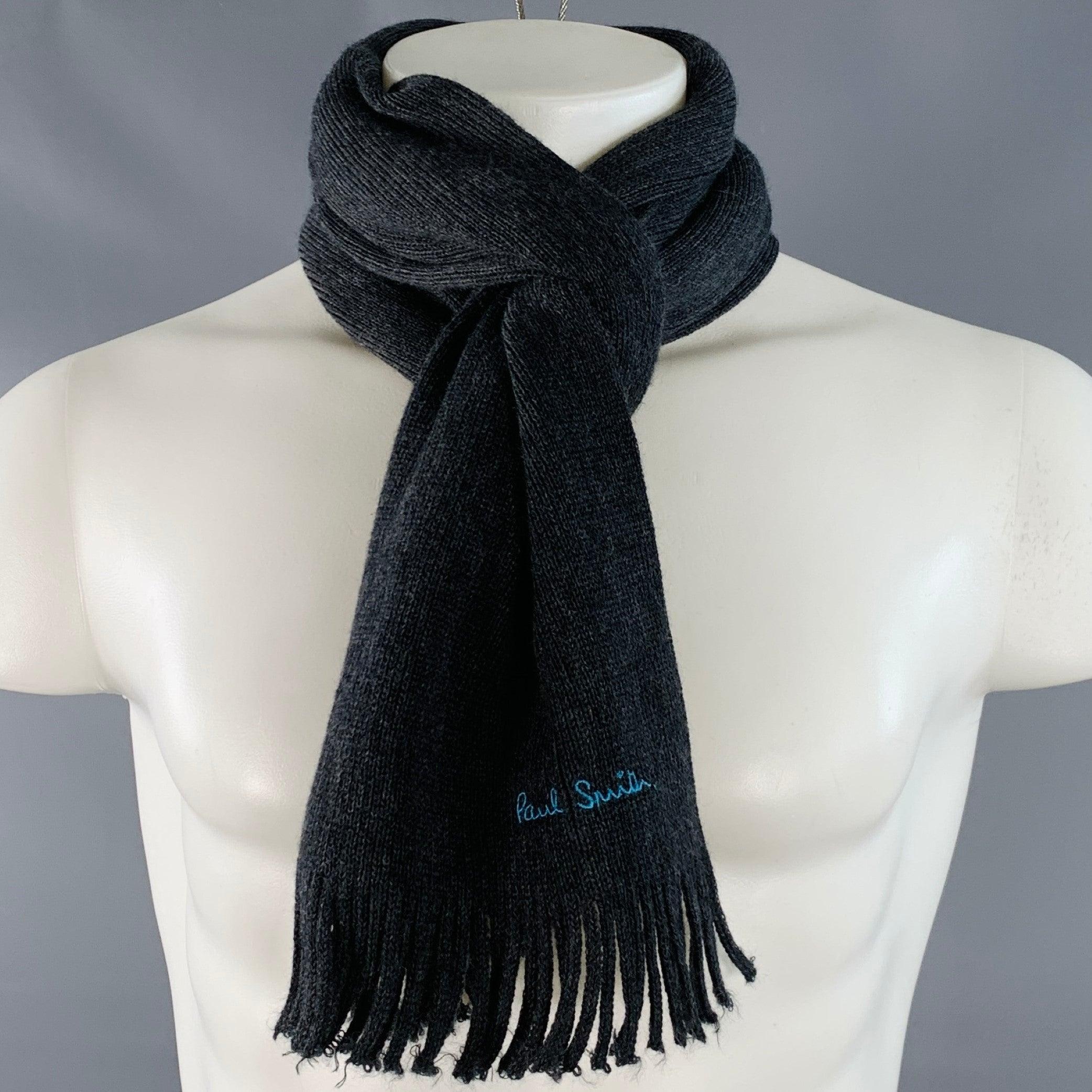 Sciarpa con frange in maglia di lana ricamata grigio-blu di Paul Smith in vendita 2