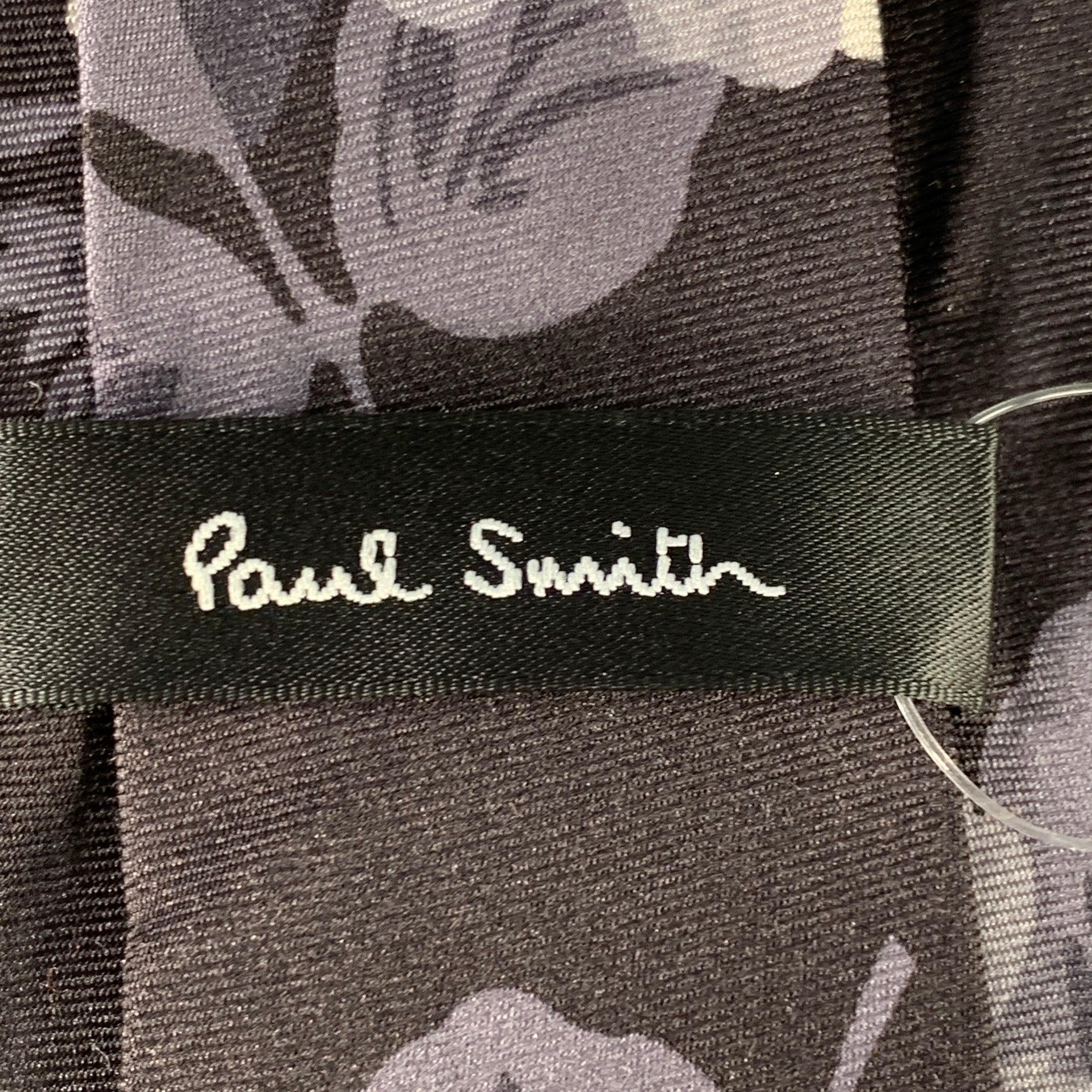 Black PAUL SMITH Grey Charcoal Floral Silk Tie