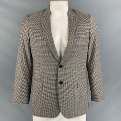 PAUL SMITH Khaki & Navy Size 40 Plaid Wool Blend Notch Lapel Sport Coat