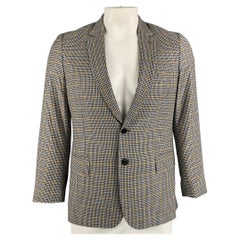 PAUL SMITH Khaki & Navy Size 40 Plaid Wool Blend Notch Lapel Sport Coat
