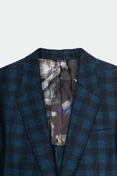 Paul Smith Men's Checked Blazer Navy Black Wool Cotton M