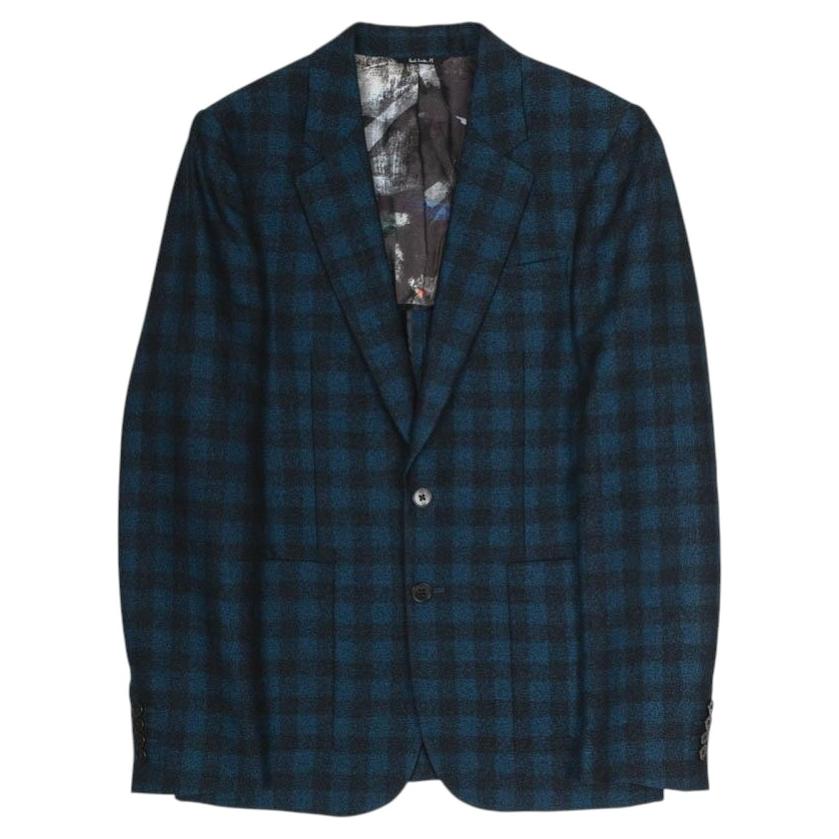 Blazer à carreaux Paul Smith pour homme, bleu marine et noir, laine et coton, taille M