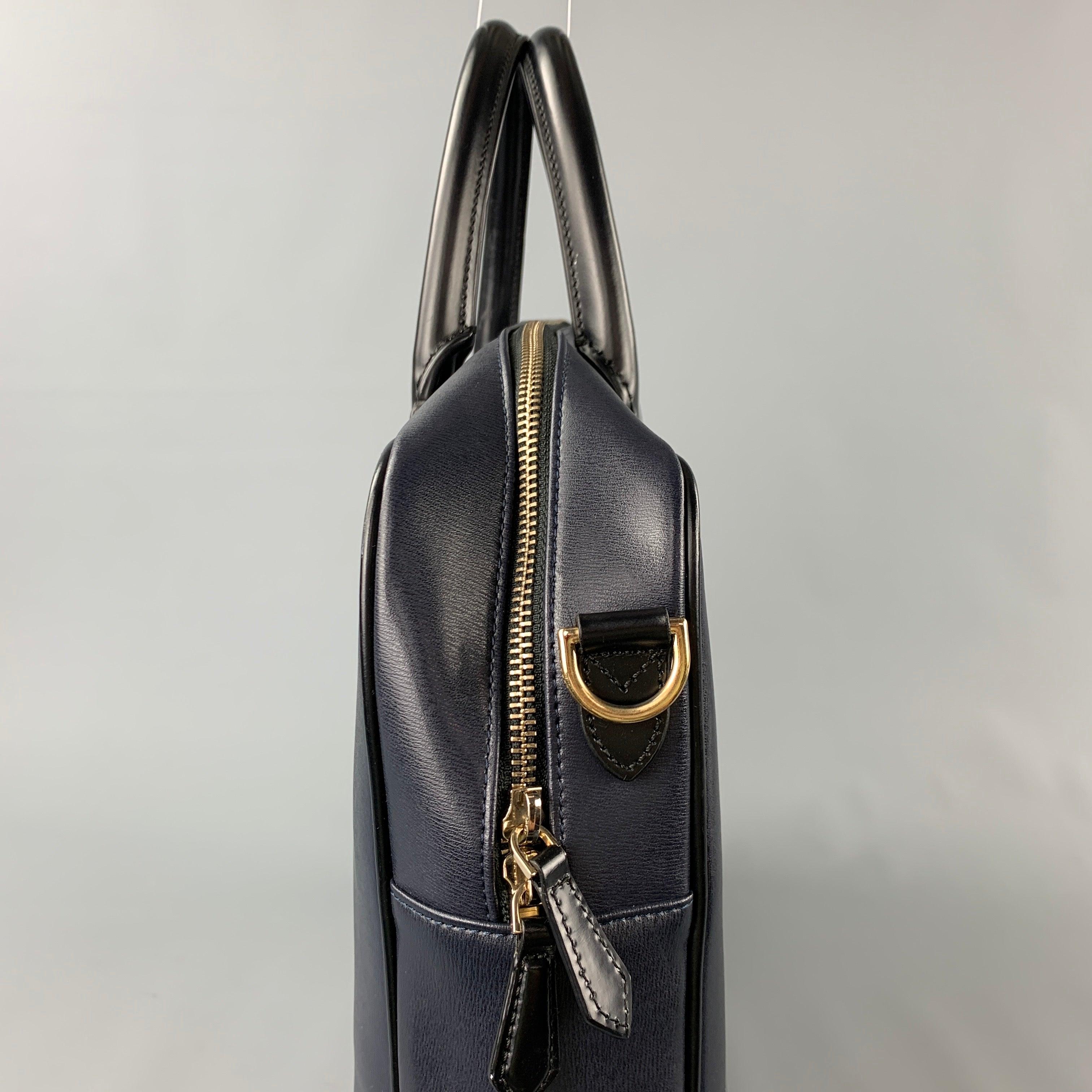 PAUL SMITH Navy & Black Leather Shoulder Strap Briefcase Bag For Sale 1