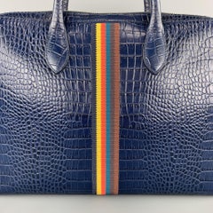 PAUL SMITH Navy Crocodile Embossed Leather Laptop Case Briefcase