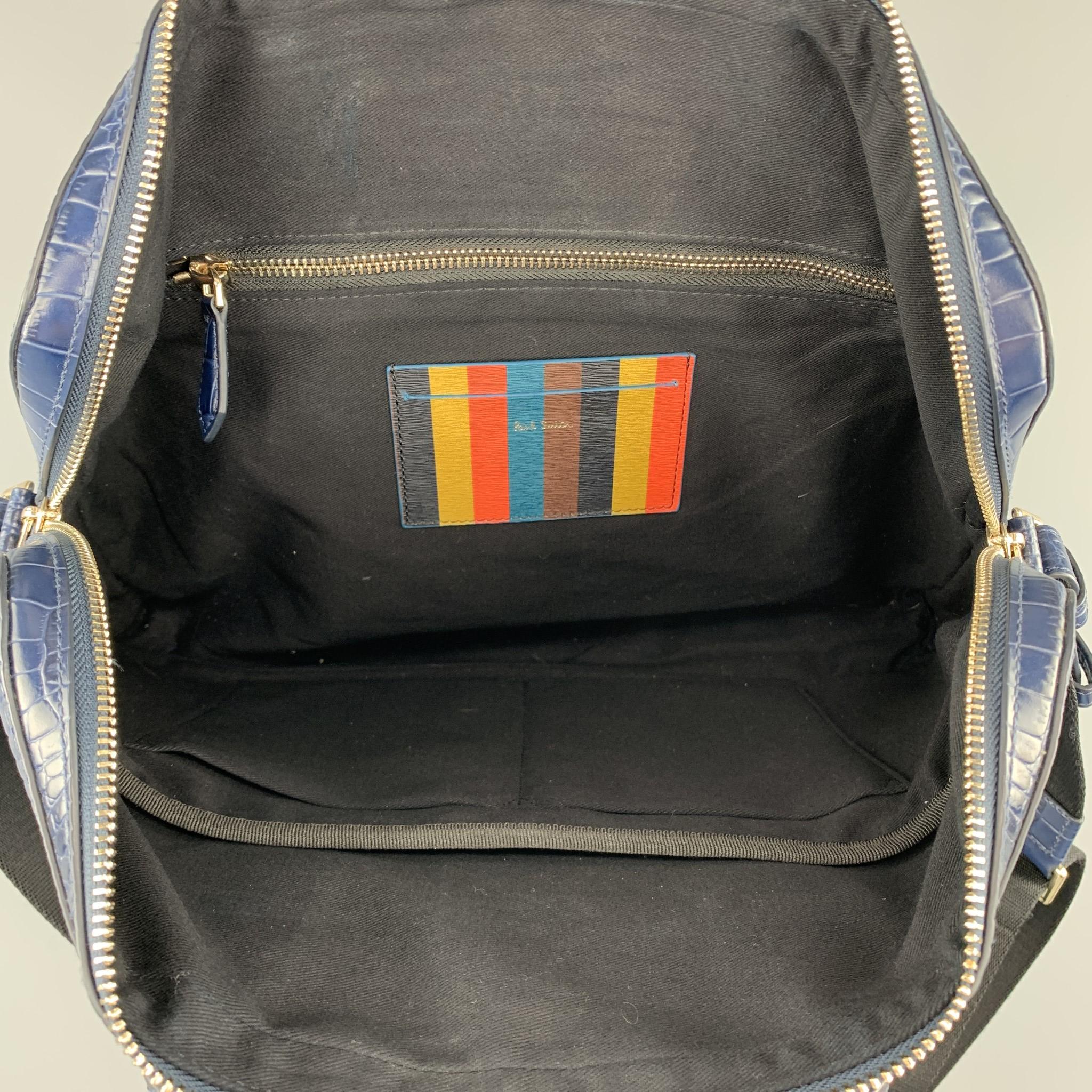 PAUL SMITH Navy Crocodile Embossed Leather Laptop Case Briefcase 1
