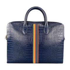 PAUL SMITH Navy Crocodile Embossed Leather Laptop Case Briefcase