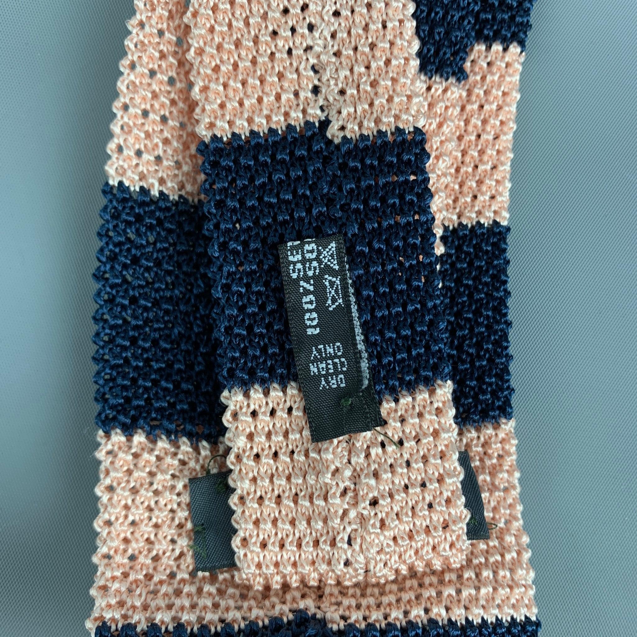 PAUL SMITH Navy Pink Knitted Silk Tie In Good Condition For Sale In San Francisco, CA