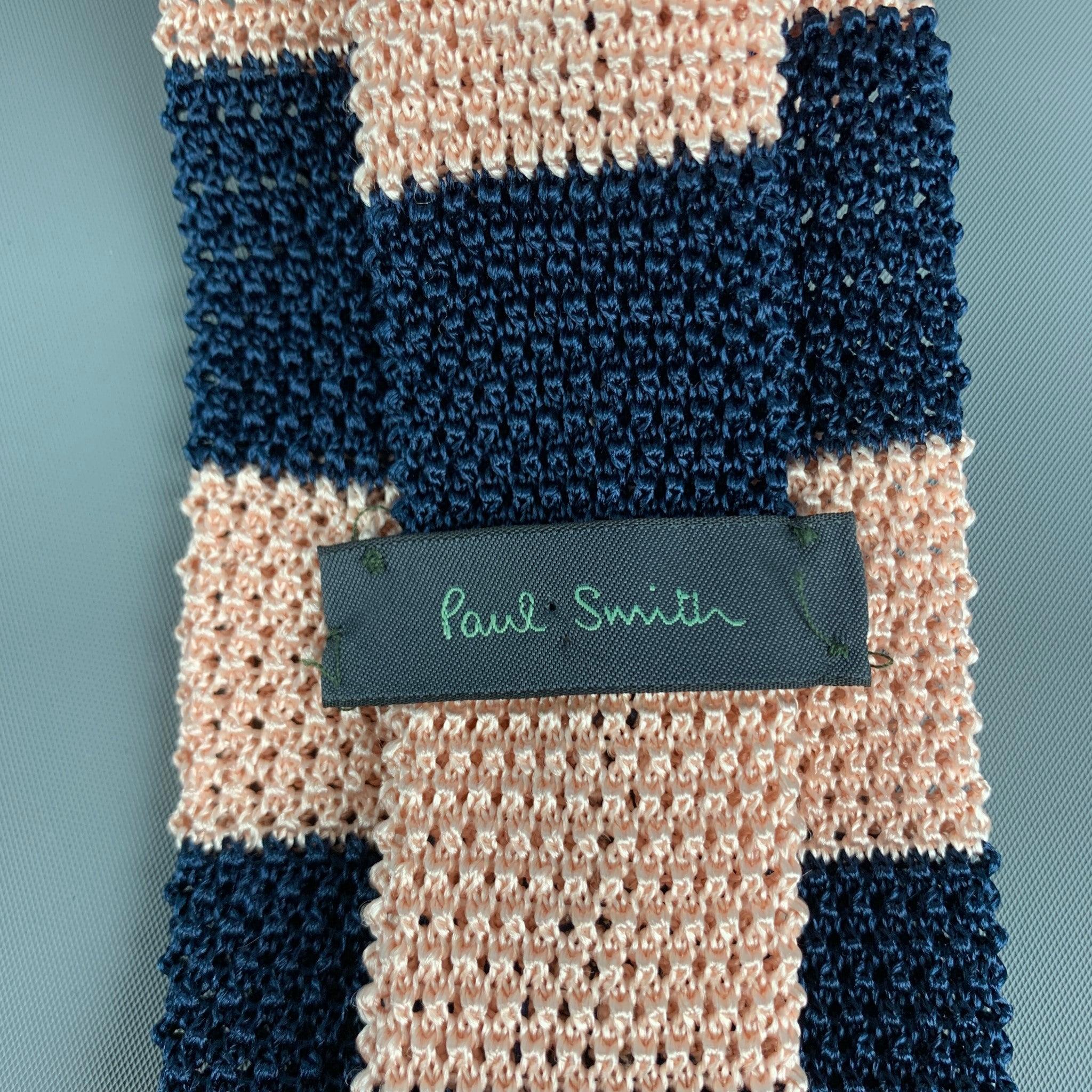 Men's PAUL SMITH Navy Pink Knitted Silk Tie For Sale