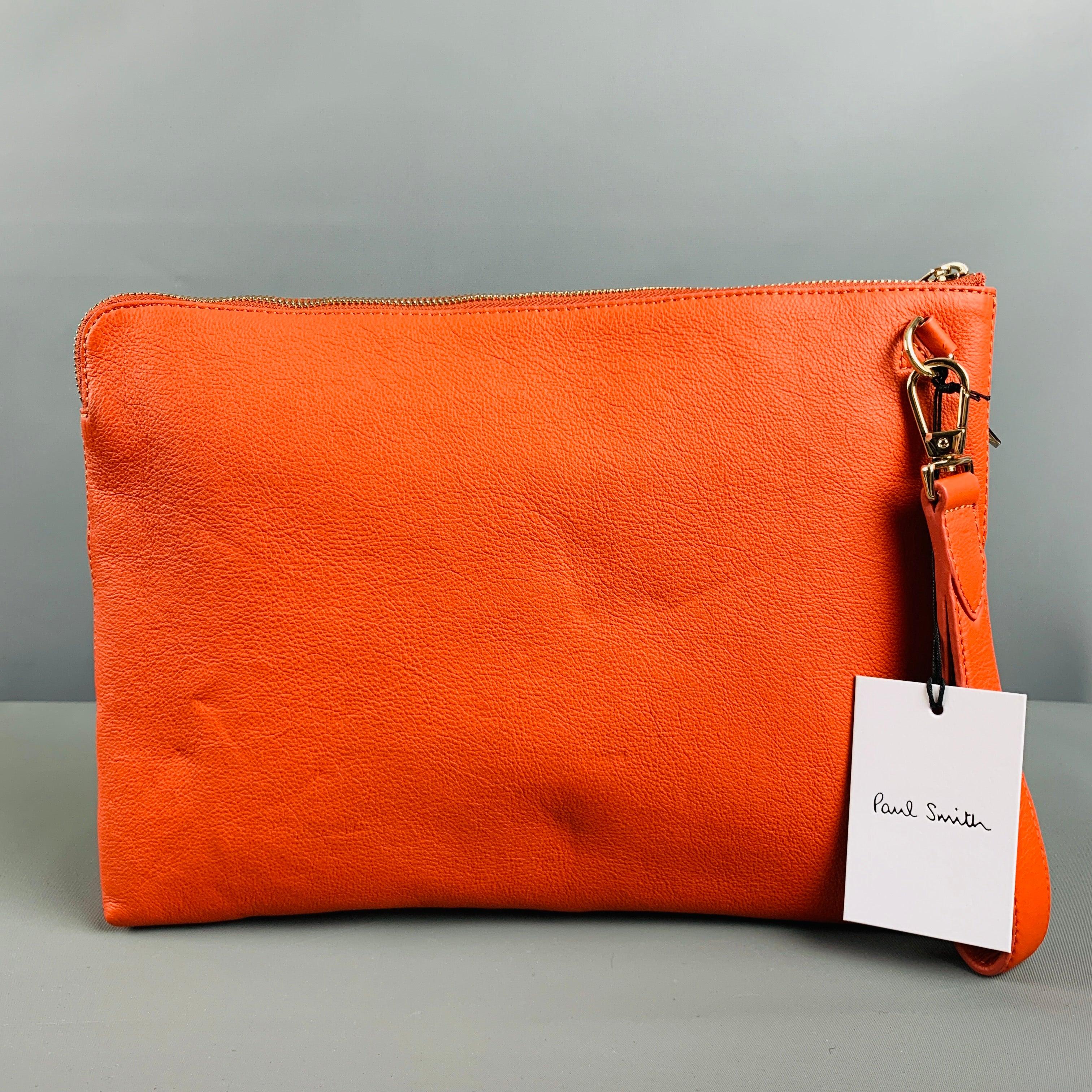 PAUL SMITH Orange Solid Leather Document Holder Bags In Excellent Condition In San Francisco, CA