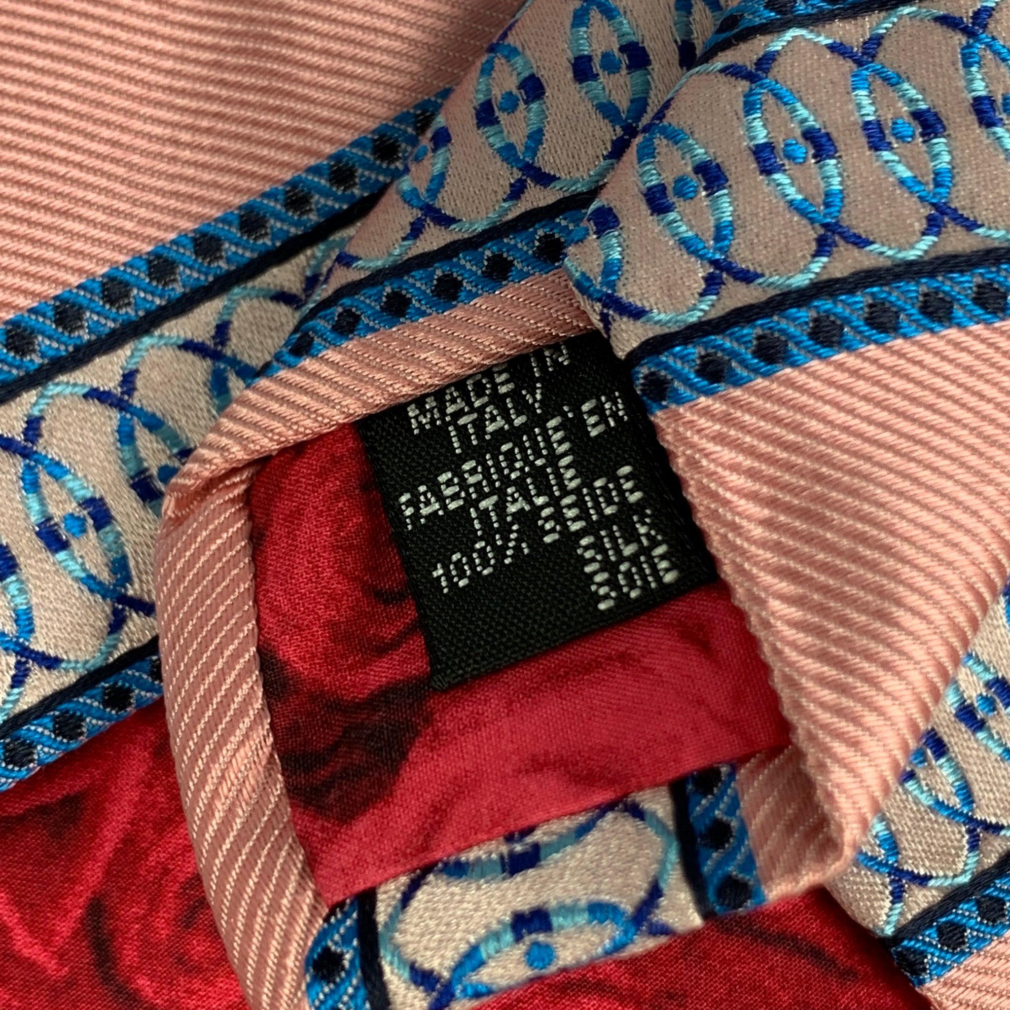 PAUL SMITH Pink Blue Stripe Silk Tie In Good Condition For Sale In San Francisco, CA