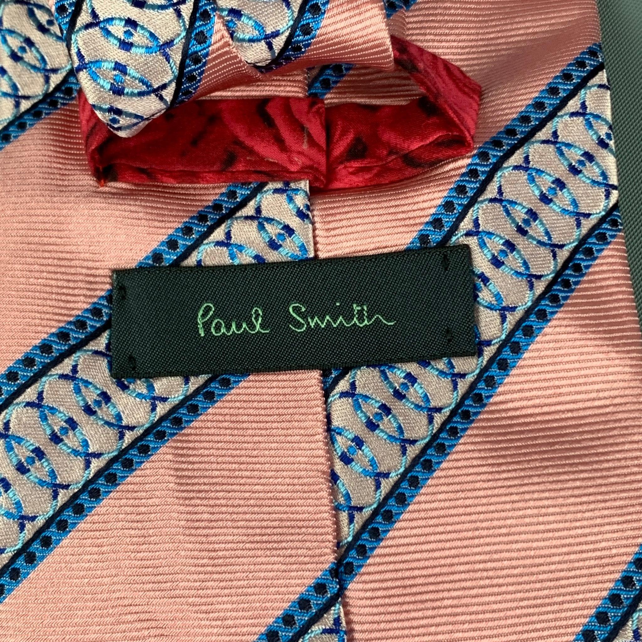Men's PAUL SMITH Pink Blue Stripe Silk Tie For Sale