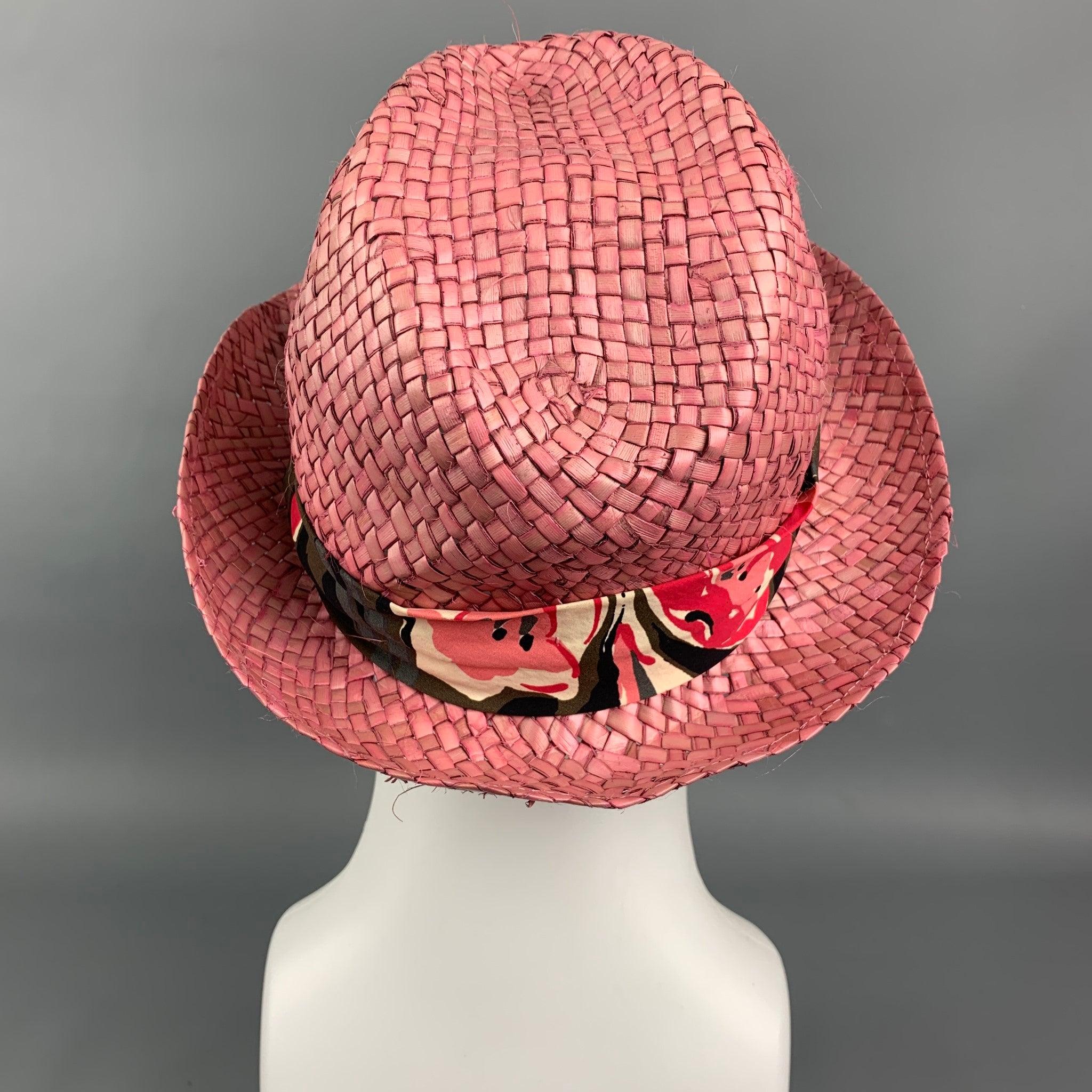 Men's PAUL SMITH Pink Woven Straw Floral Band Hat For Sale