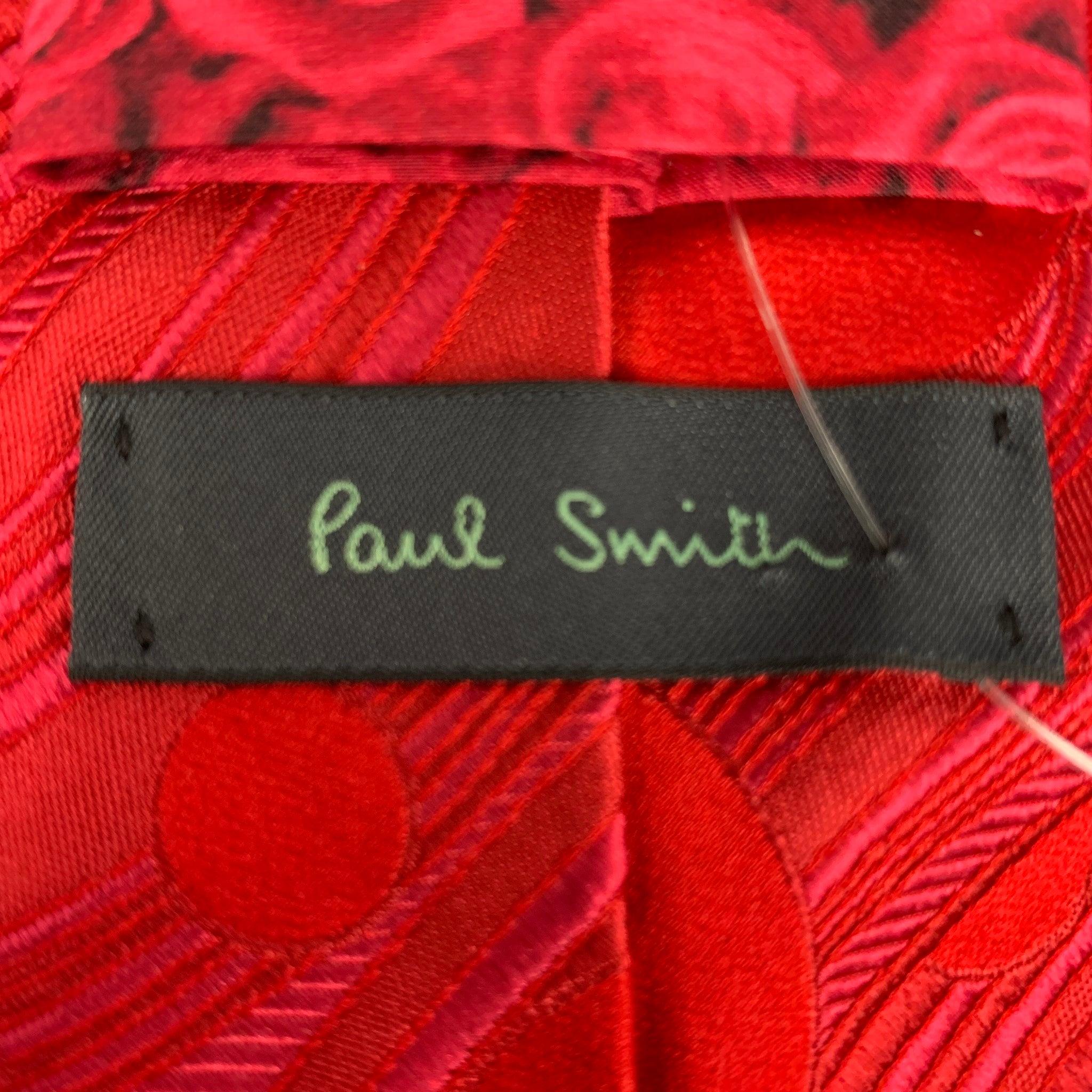 PAUL SMITH Red Abstract Silk Tie In Good Condition For Sale In San Francisco, CA