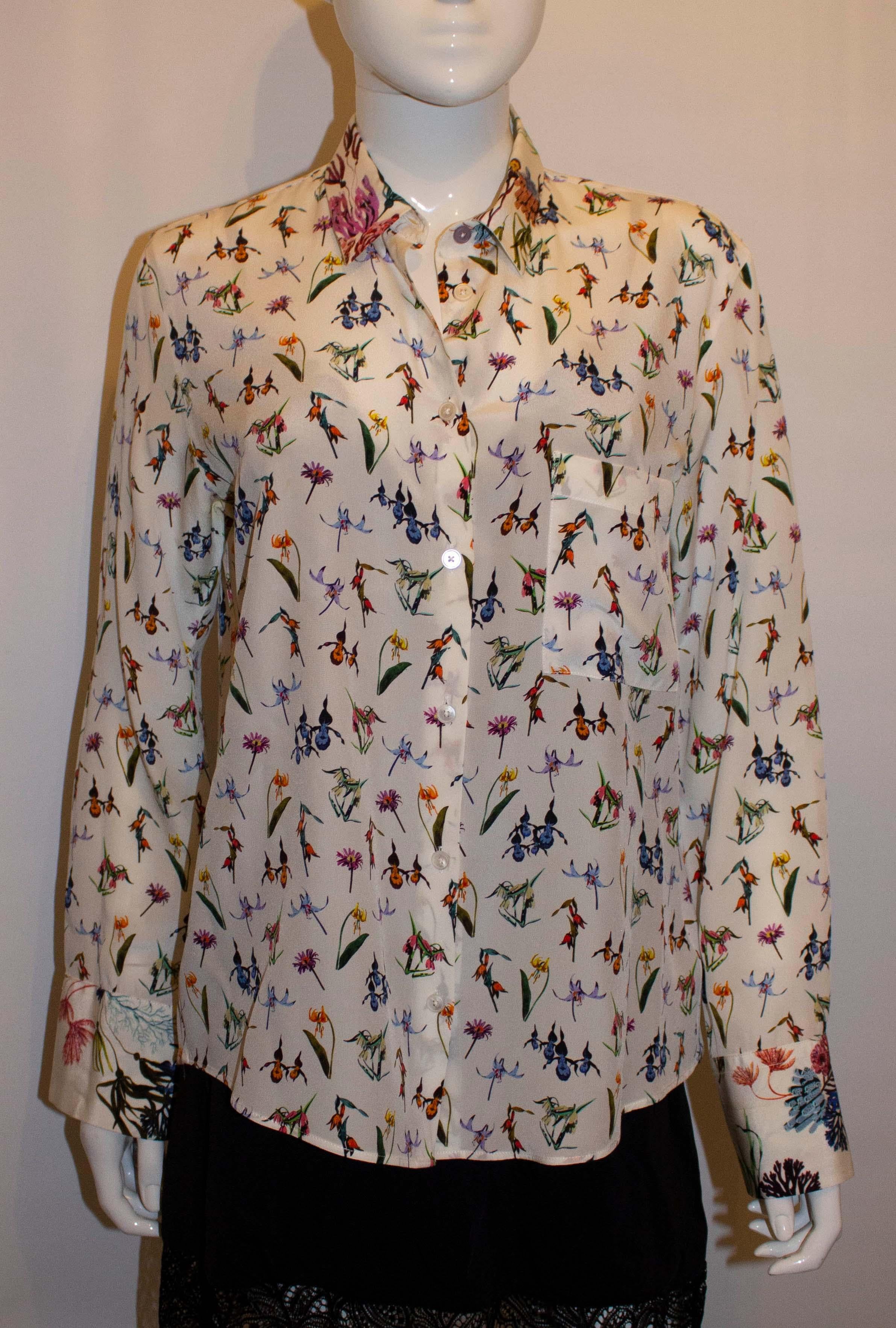 Brown Paul Smith Silk Blouse with Floral Print For Sale