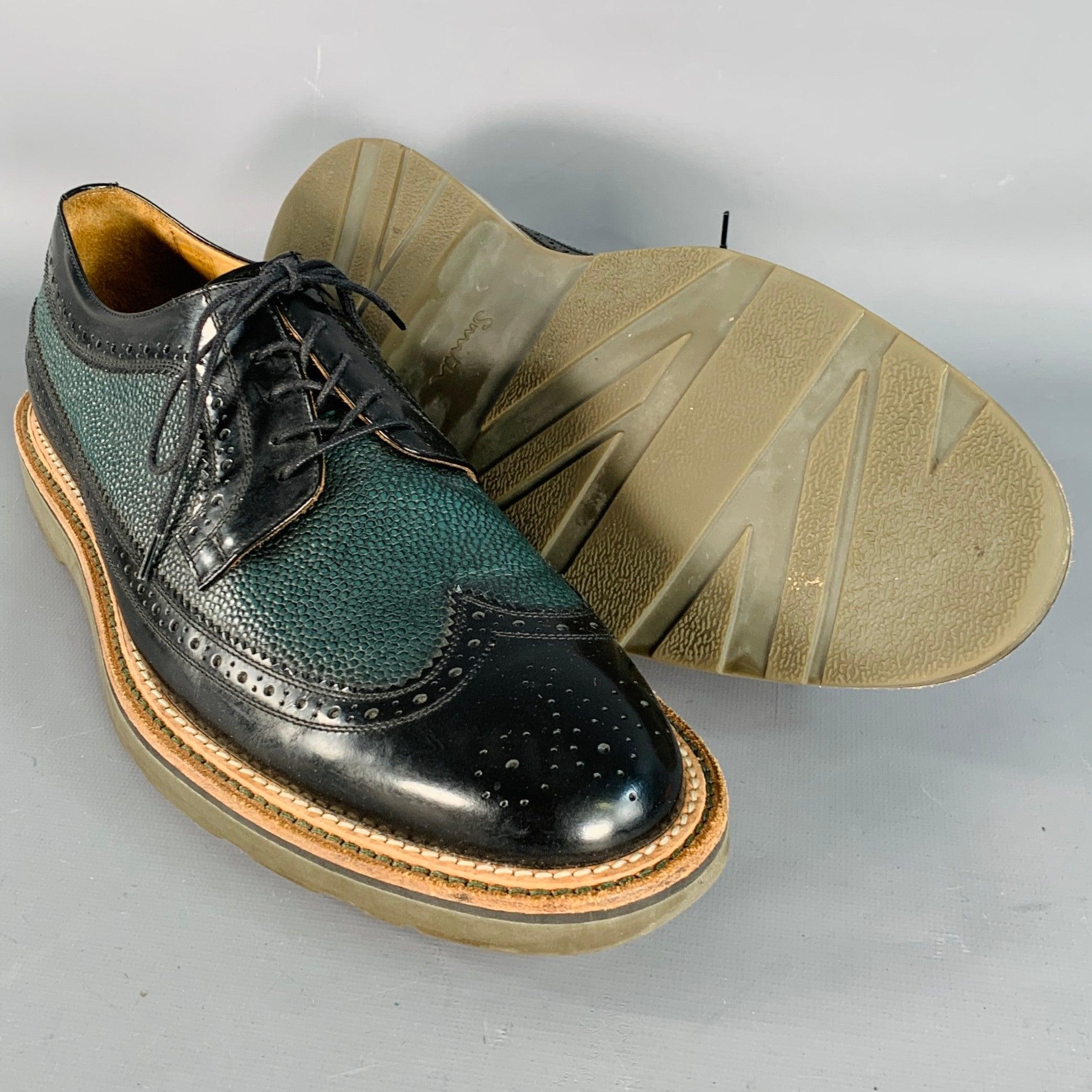 Paul Smith taglia 10 Nero Verde Traforato in pelle di ciottoli Up&Up in vendita 1