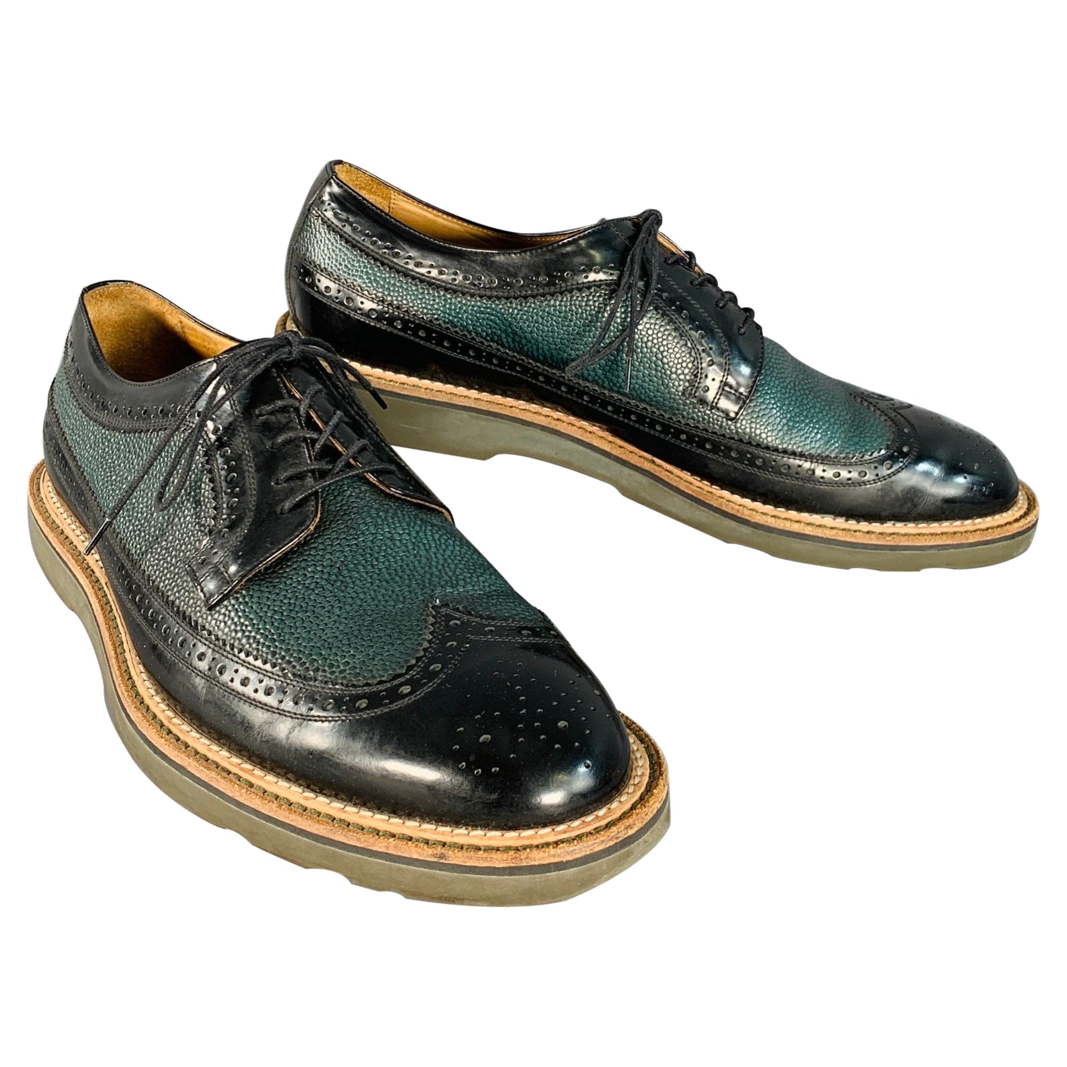 Paul Smith taglia 10 Nero Verde Traforato in pelle di ciottoli Up&Up in vendita