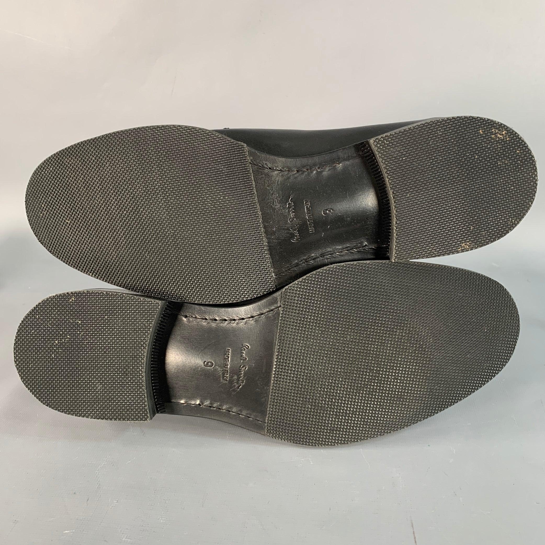 PAUL SMITH Taille 10 Derby en cuir noir Chaussures de voyage à lacets souples en vente 1