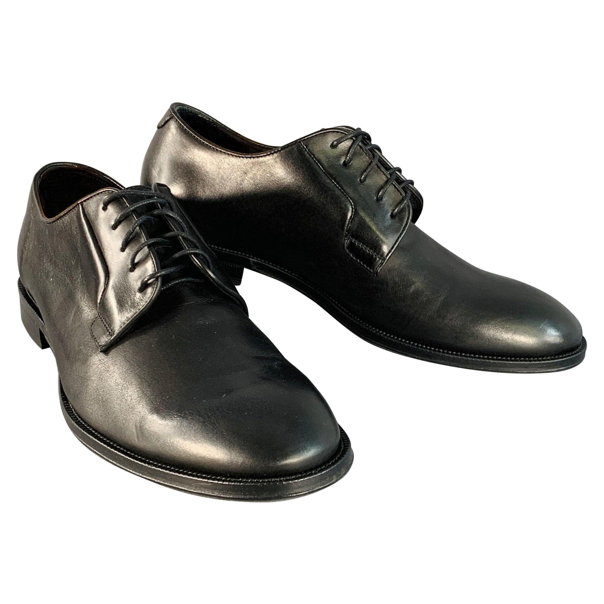 PAUL SMITH Taille 10 Derby en cuir noir Chaussures de voyage à lacets souples en vente